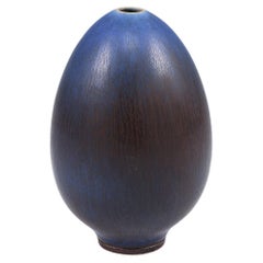 Vintage Berndt Friberg, Stoneware Blue egg Vase, Gustavsberg, Sweden, 1960