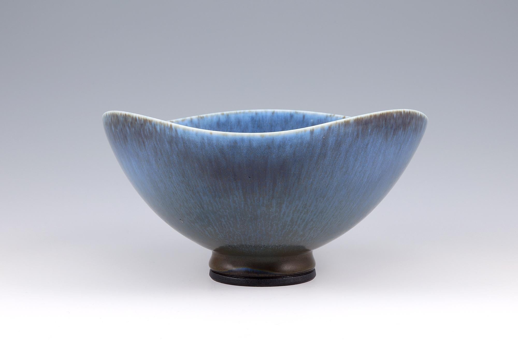 Glazed Berndt Friberg, Stoneware Large Blue Bowl, Gustavsberg, Sweden, 1961