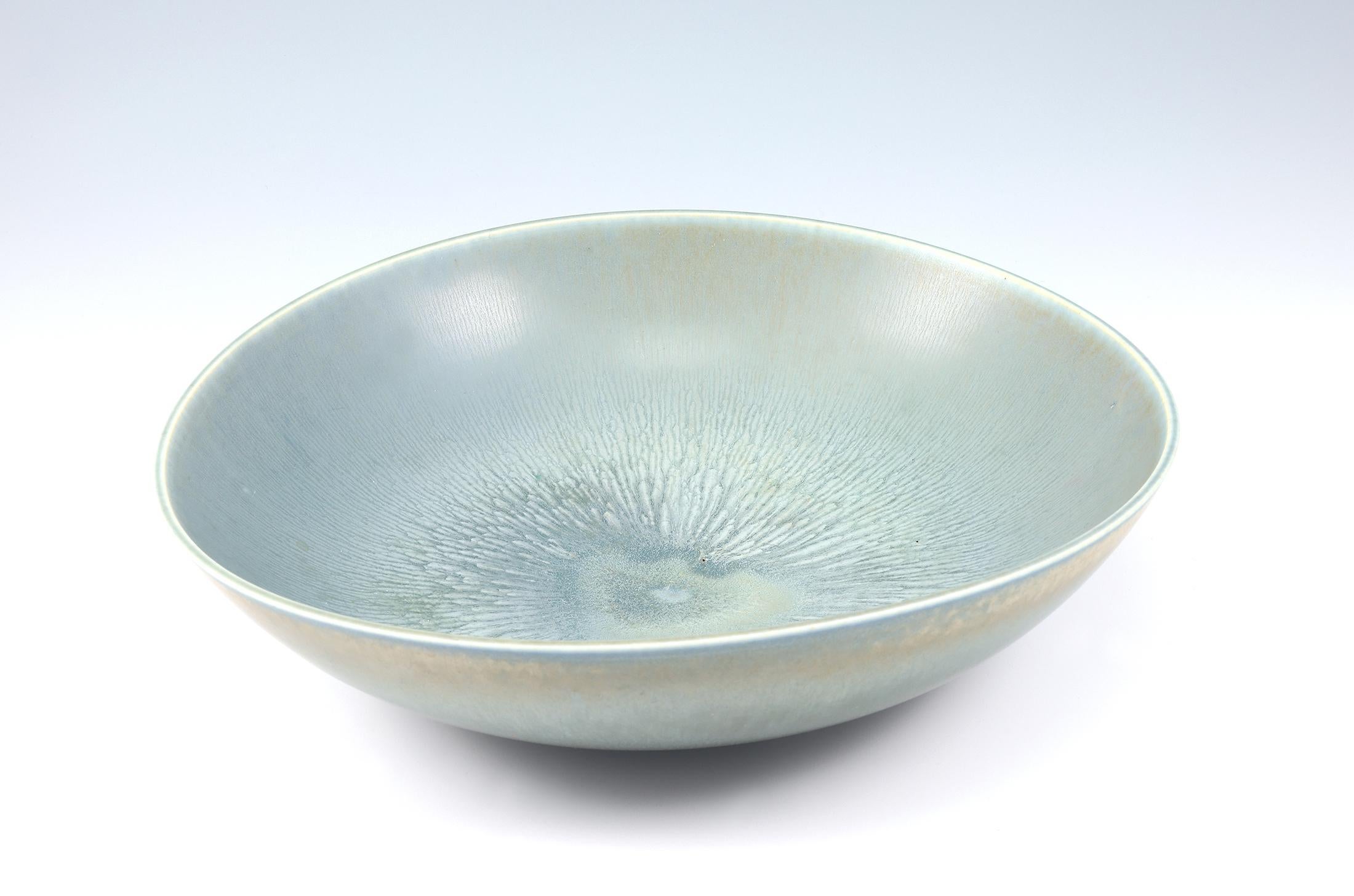 Berndt Friberg, Stoneware Large Bowl with celadon haresfur glaze, Gustavsberg, Sweden 1957 Impressed 