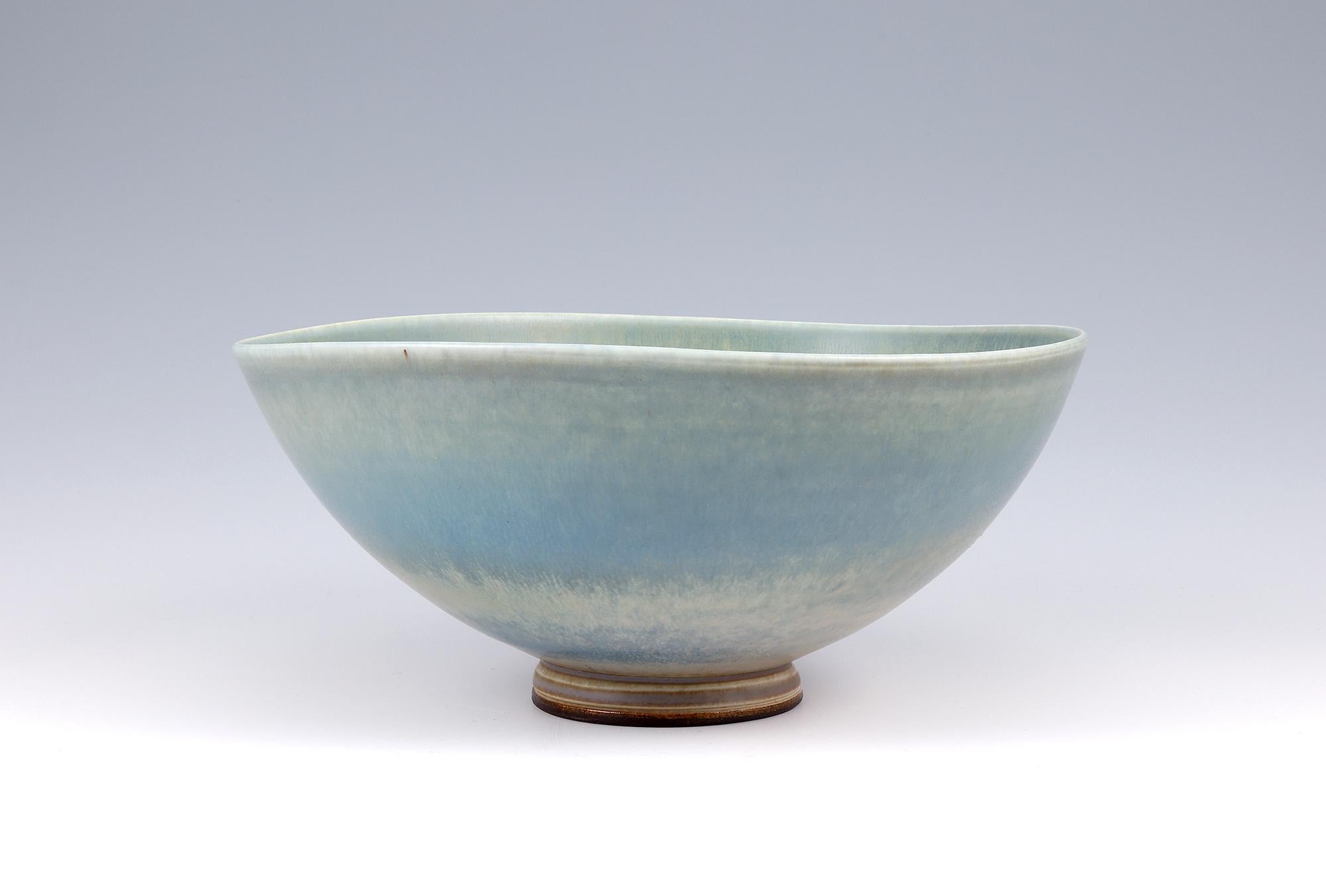 Glazed Berndt Friberg, Stoneware Pale Blue Bowl, Gustavsberg, Sweden, 1956 For Sale