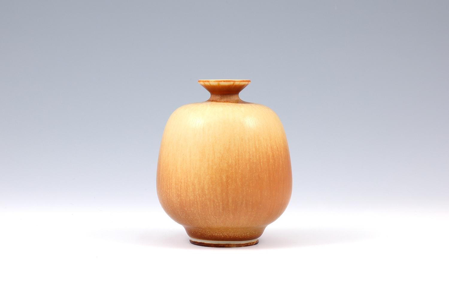 Glazed Berndt Friberg, Stoneware Red Brown Vase, Gustavsberg, Sweden, 1963 For Sale