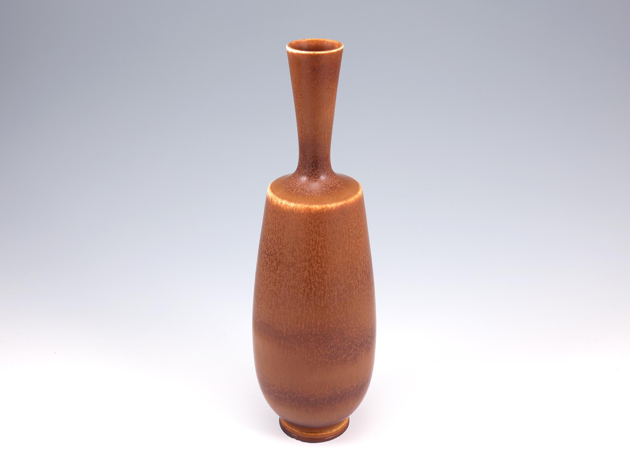 Berndt Friberg, Stoneware vase with red brown haresfur glaze, Gustavsberg , Sweden 1966  Impressed 