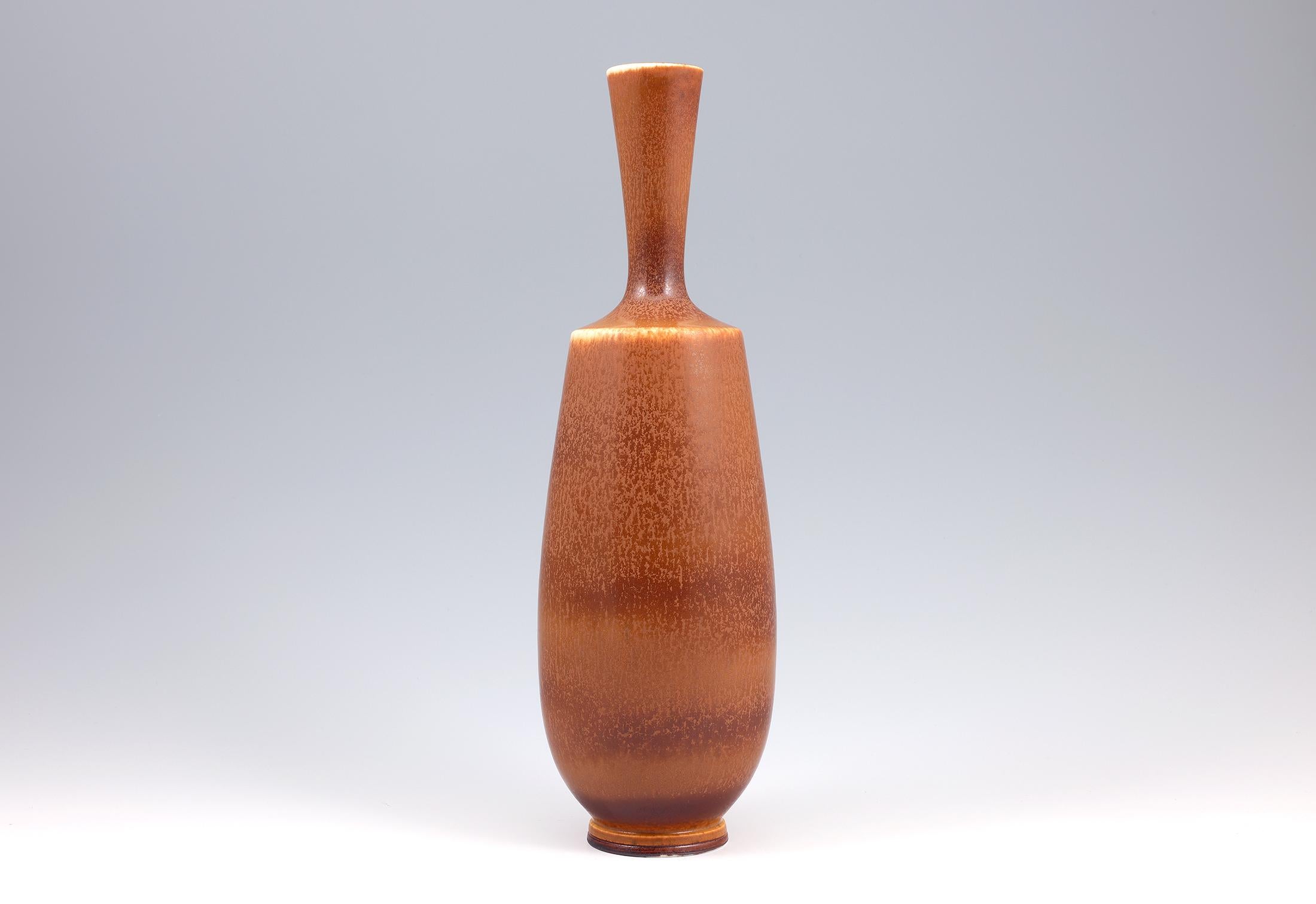 Glazed Berndt Friberg, Stoneware Red Brown vase, Gustavsberg , Sweden 1966 For Sale