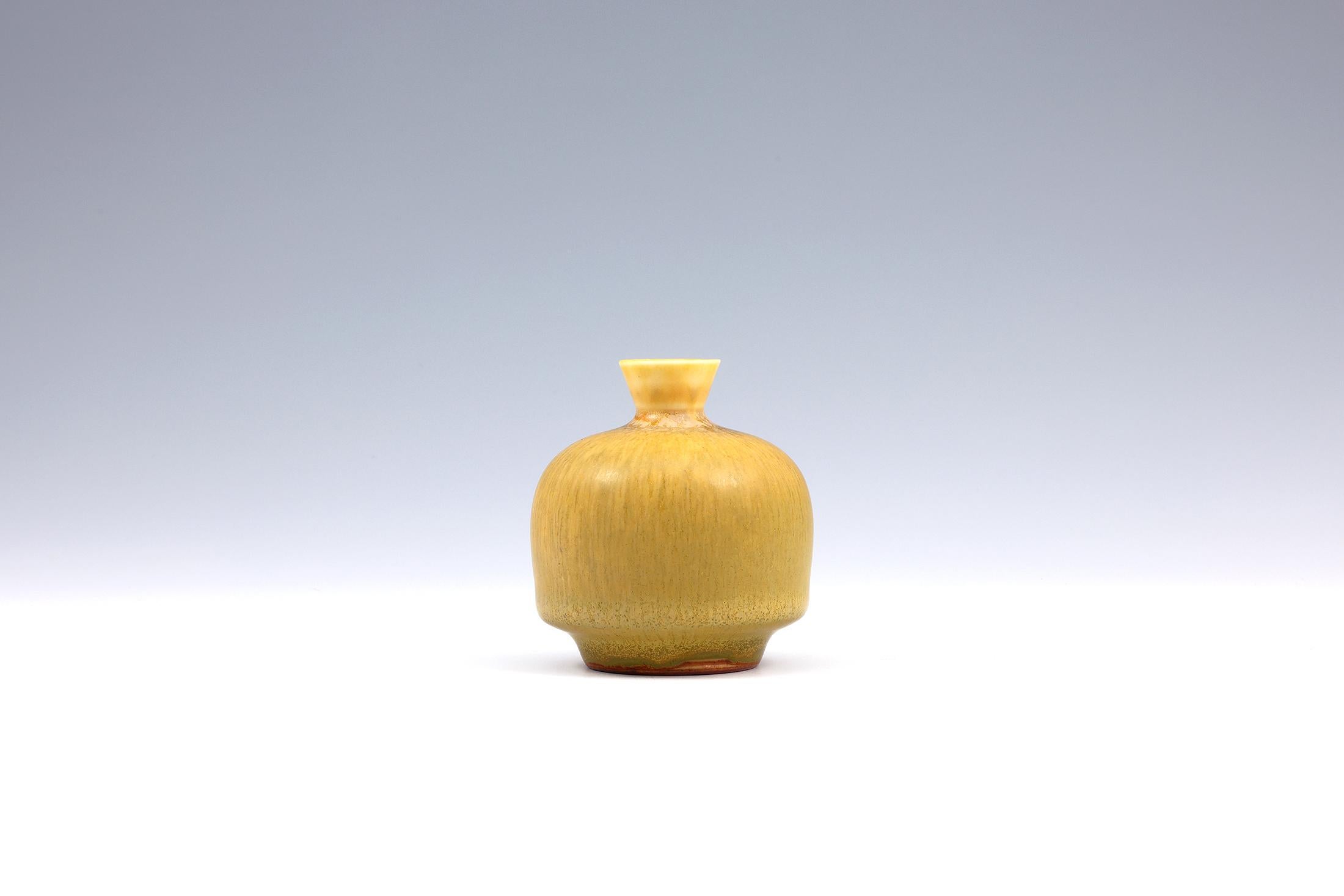 Glazed Berndt Friberg, Stoneware Yellow Small Vase, Gustavsberg, Sweden, 1968 For Sale