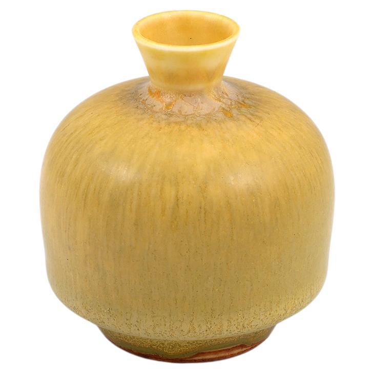 Berndt Friberg, Stoneware Yellow Small Vase, Gustavsberg, Sweden, 1968 For Sale