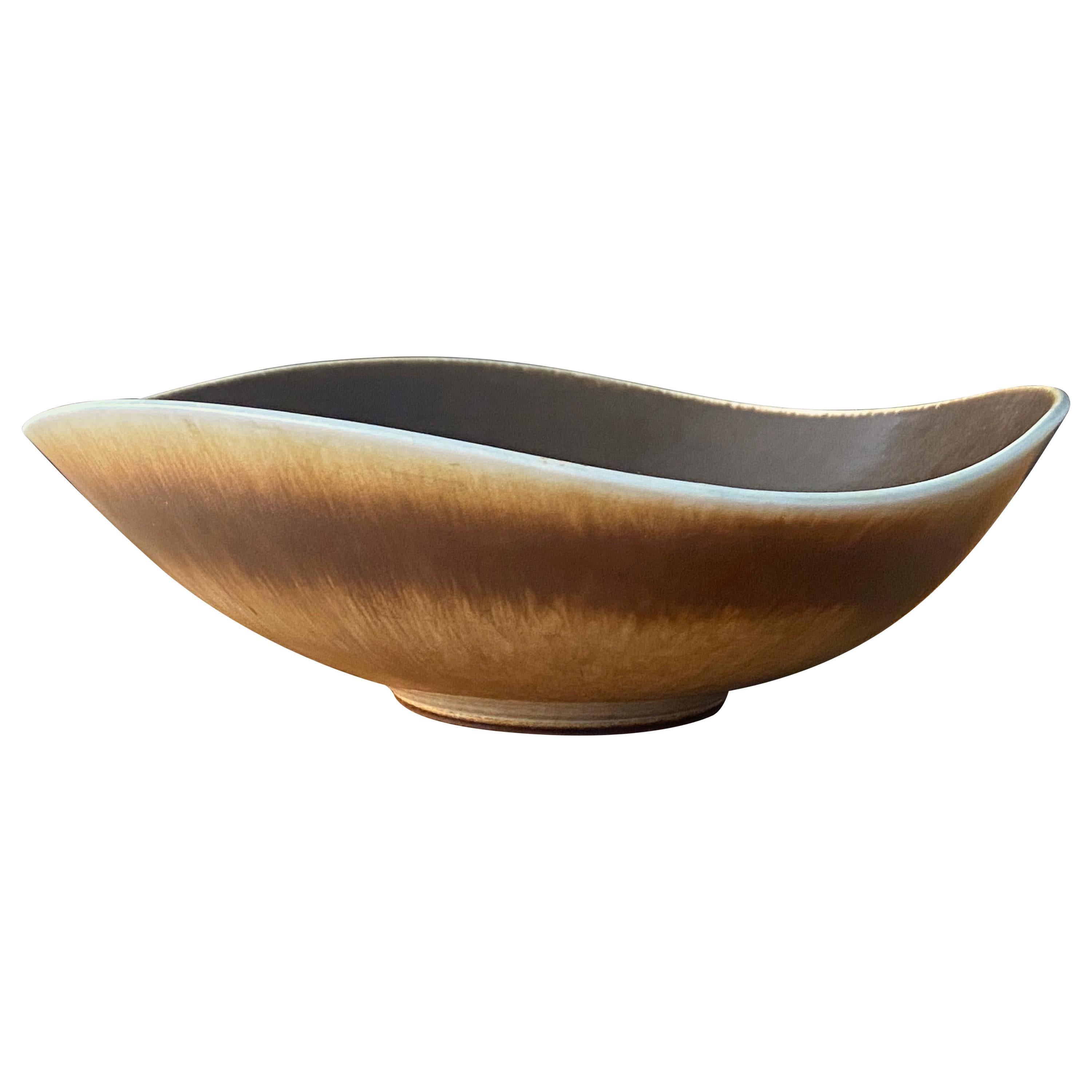 Berndt Friberg Vase, Organic Bowl, Brown Glazed Stoneware, Gustavsberg, 1970s