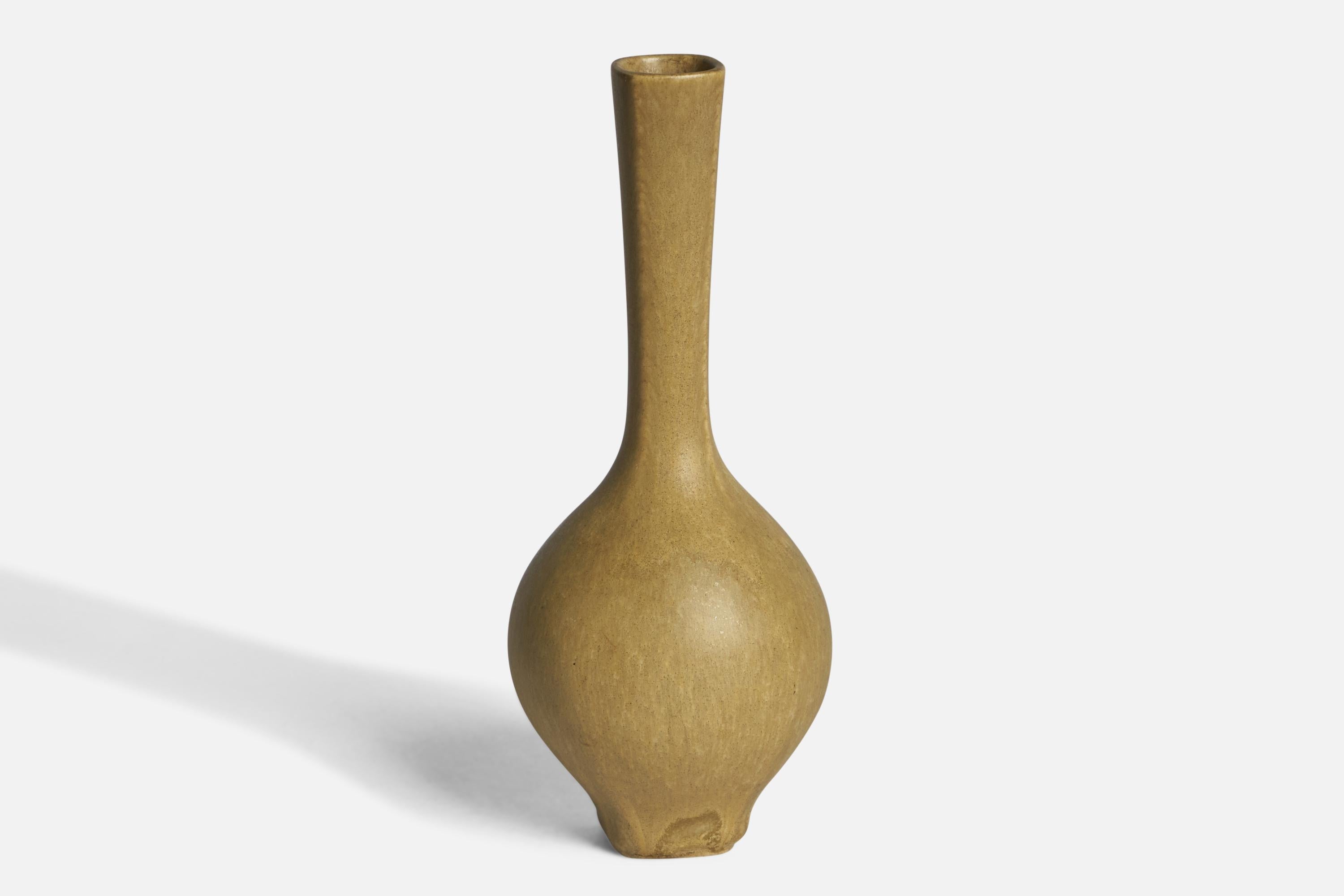 A matte beige-glazed stoneware vase designed by Berndt Friberg and produced by Gustavsberg, Sweden, 1950s.