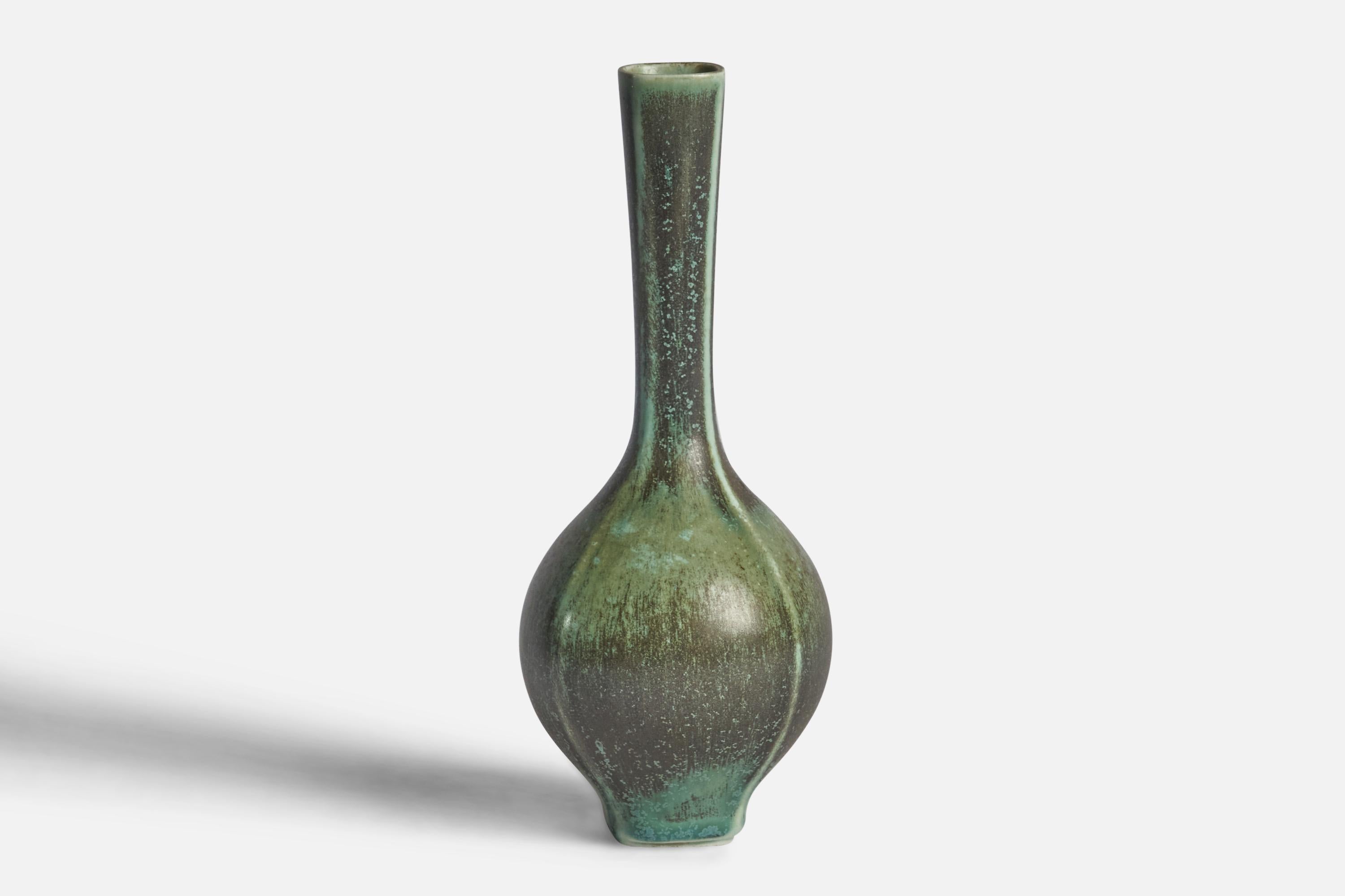 A matte green-glazed stoneware vase designed by Berndt Friberg and produced by Gustavsberg, Sweden, 1950s.