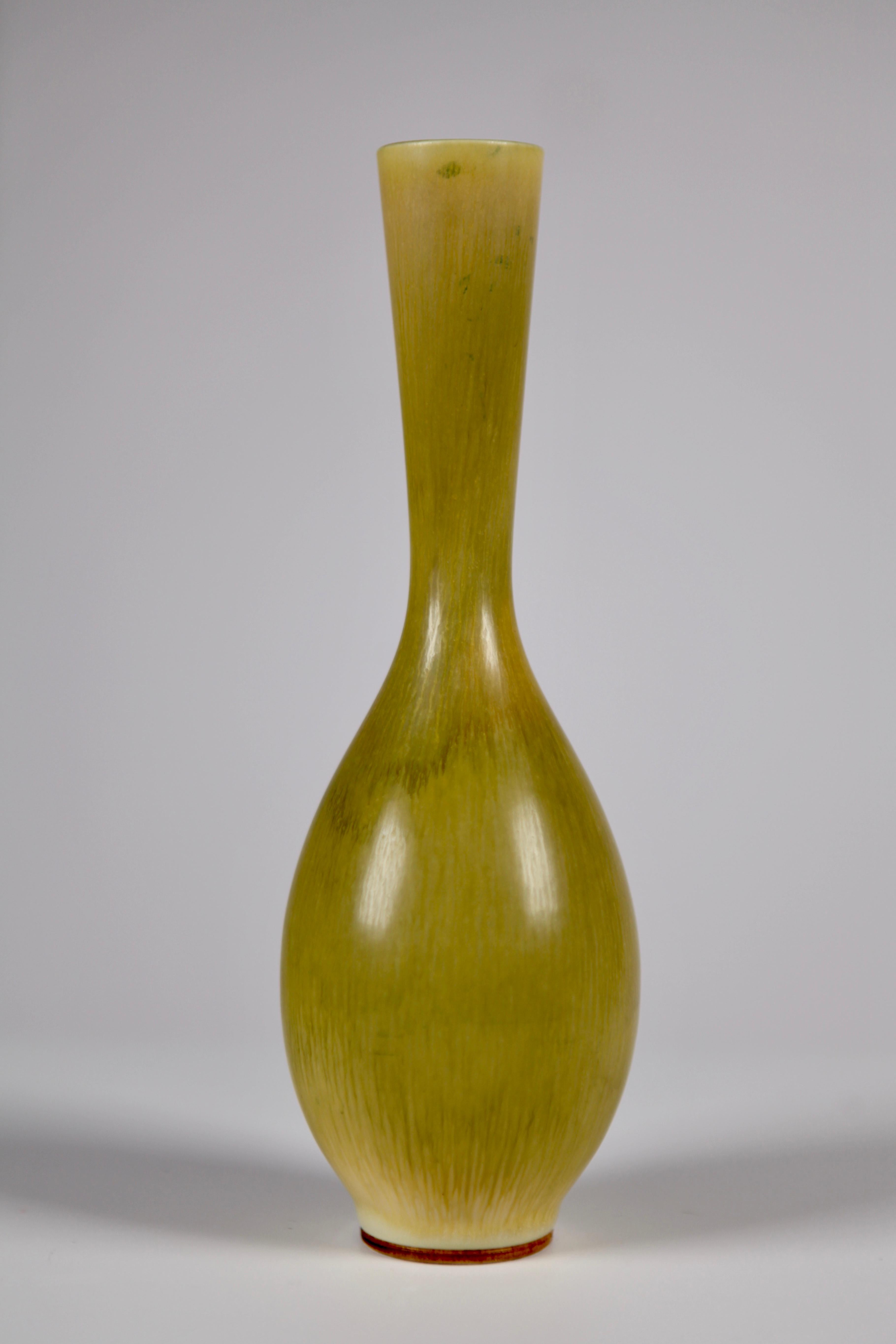 Scandinavian Modern Berndt Friberg, Yellow Stoneware Vase, Gustavsberg, Sweden, 1960s