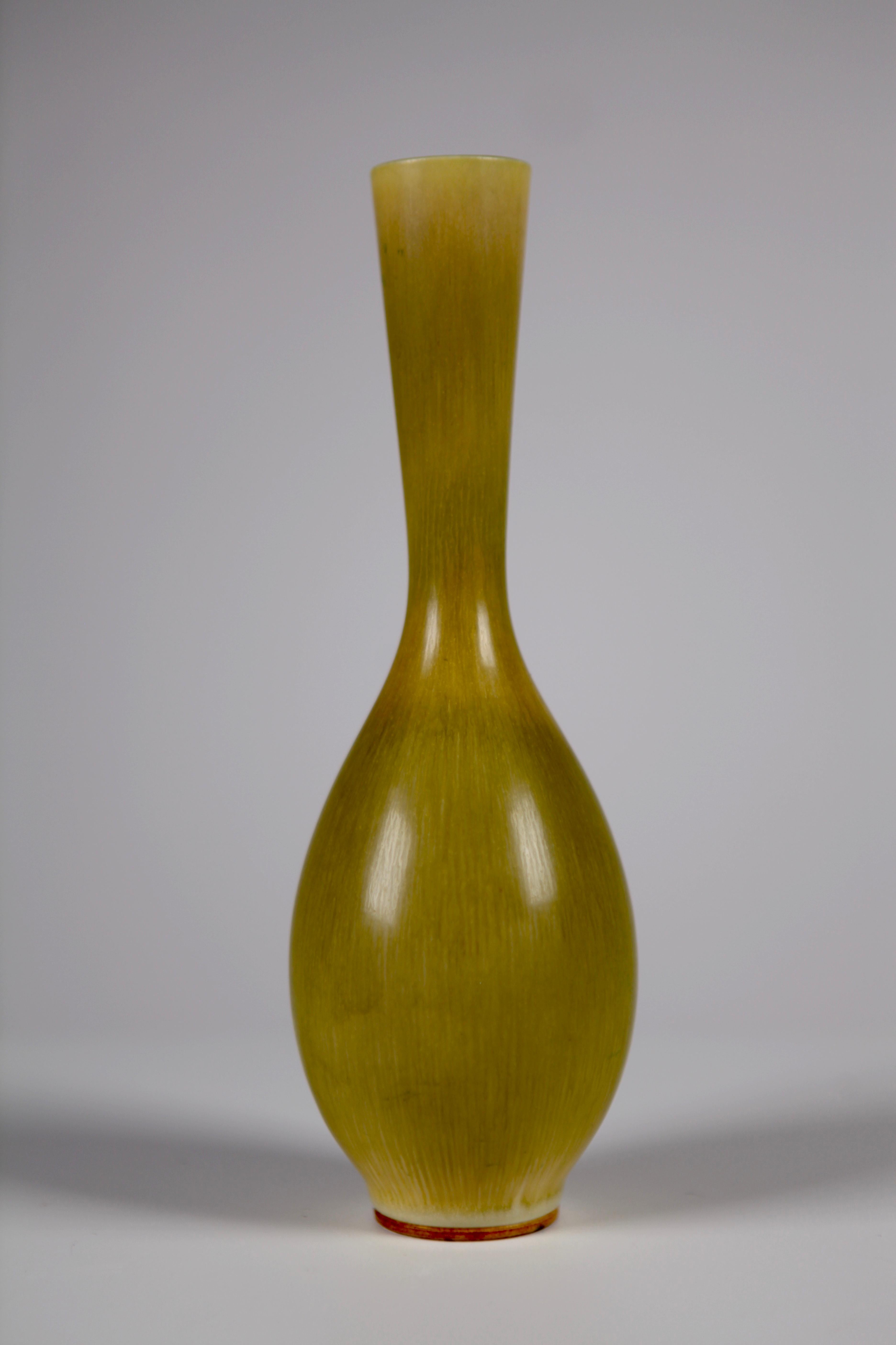 Swedish Berndt Friberg, Yellow Stoneware Vase, Gustavsberg, Sweden, 1960s