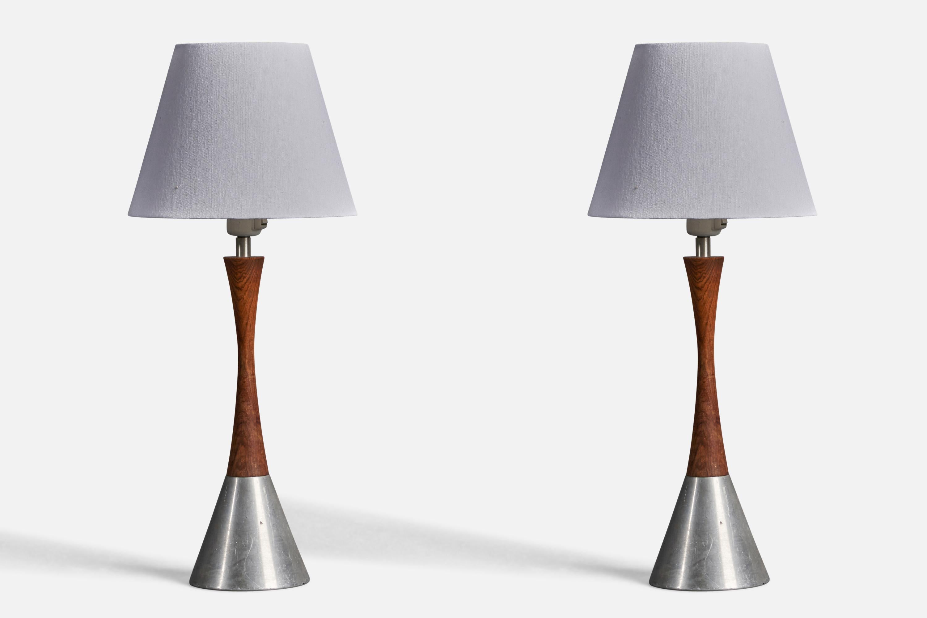 Berndt Nordstedt, Table Lamps, Steel, Rosewood, Bergbombs, Sweden, 1970s In Good Condition For Sale In High Point, NC