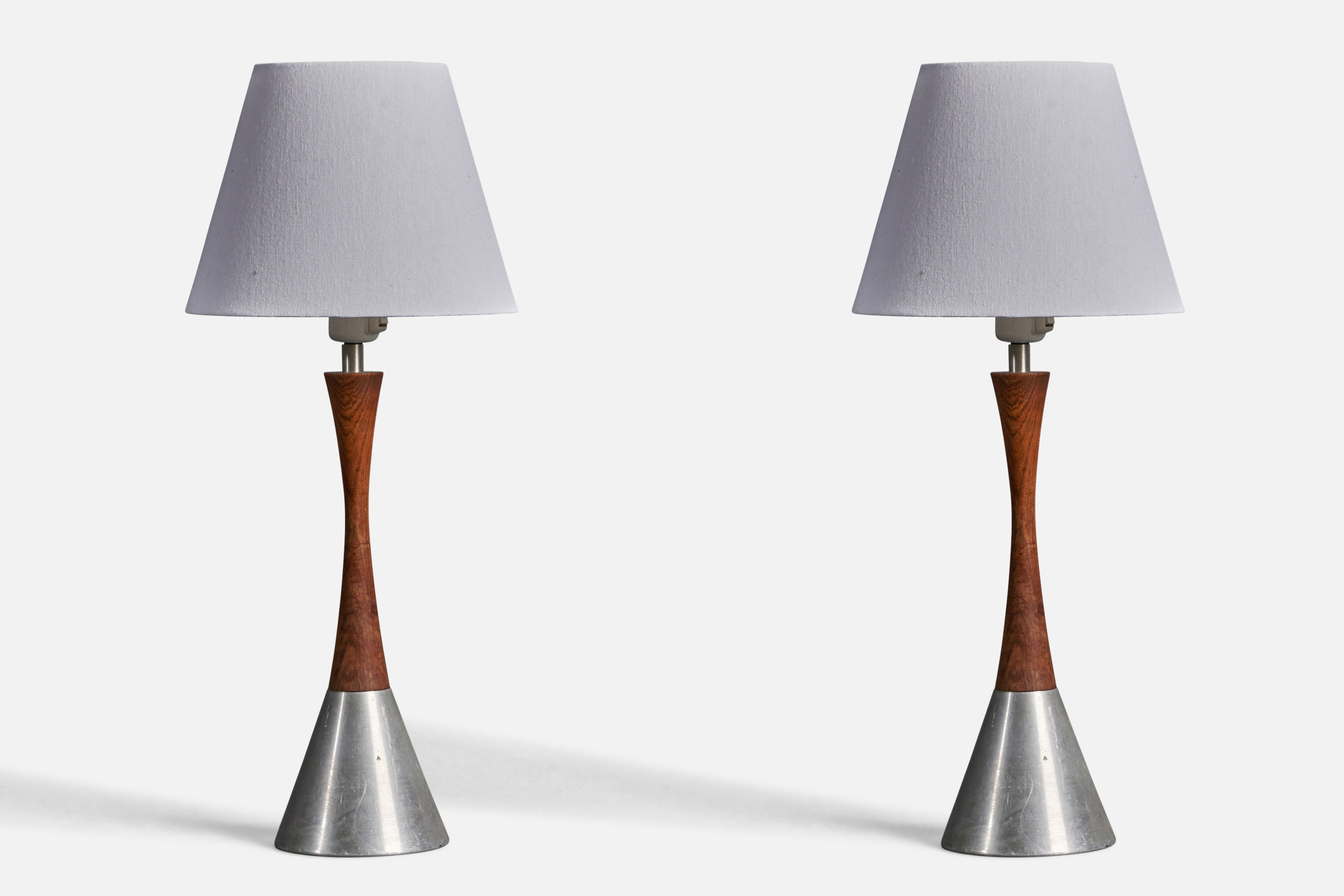 Berndt Nordstedt, Table Lamps, Steel, Rosewood, Bergbombs, Sweden, 1970s For Sale