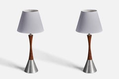 Berndt Nordstedt, Table Lamps, Steel, Rosewood, Bergbombs, Sweden, 1970s