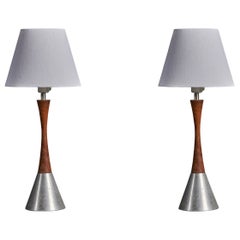 Berndt Nordstedt, Table Lamps, Steel, Rosewood, Bergbombs, Sweden, 1970s