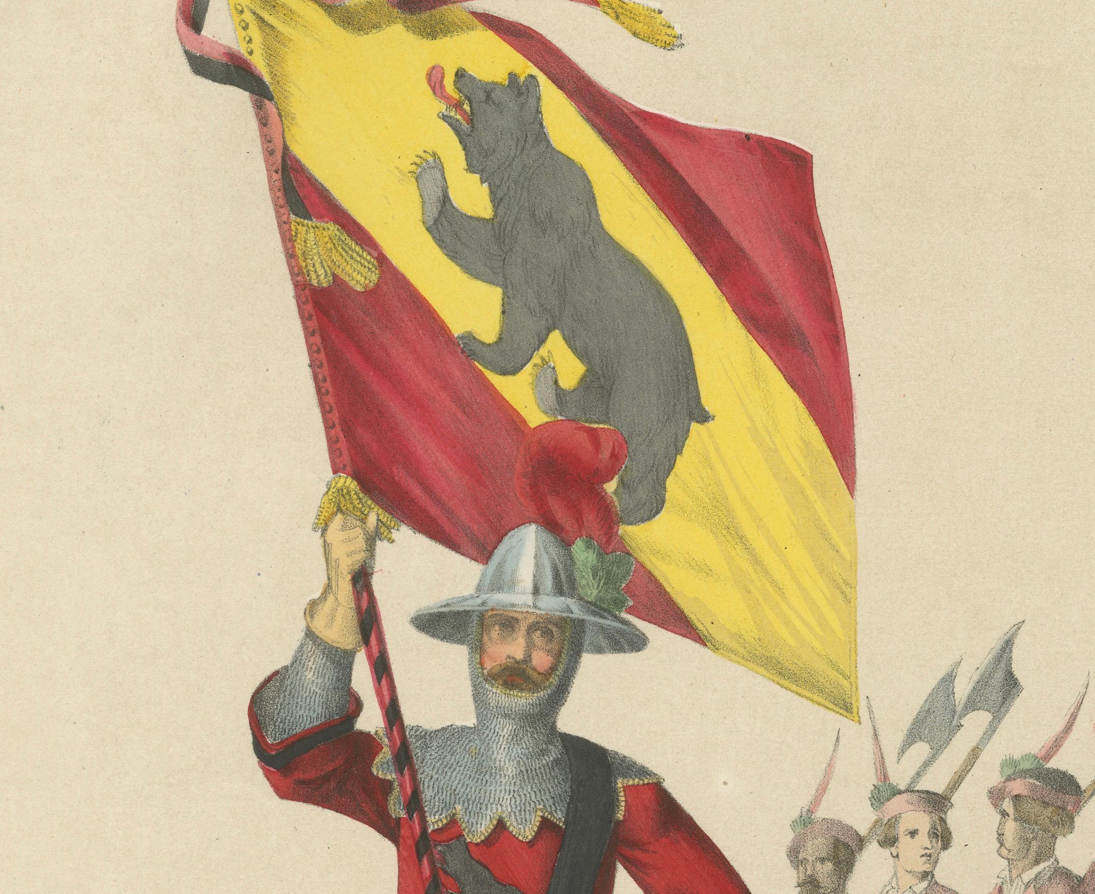Bernese Banner Carrier Leading Halberdiers in der Schweizer Konföderation, Seiteneinrichtung 1855 im Zustand „Gut“ im Angebot in Langweer, NL