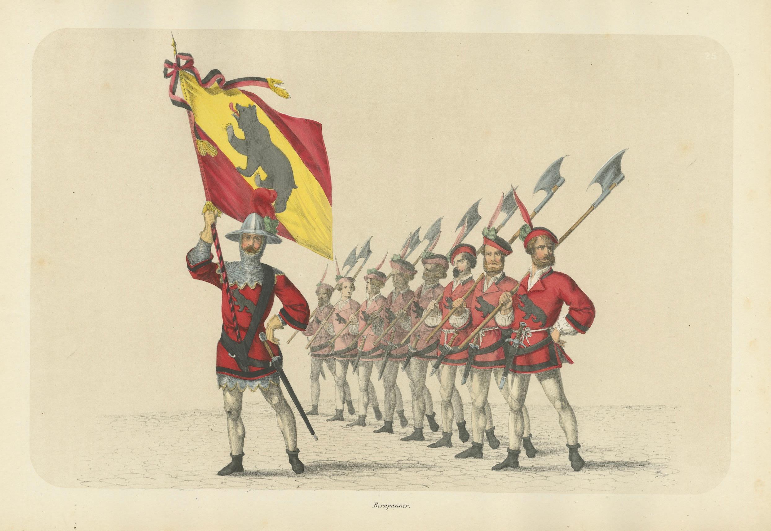 Bernese Banner Carrier Leading Halberdiers in der Schweizer Konföderation, Seiteneinrichtung 1855 im Angebot 1