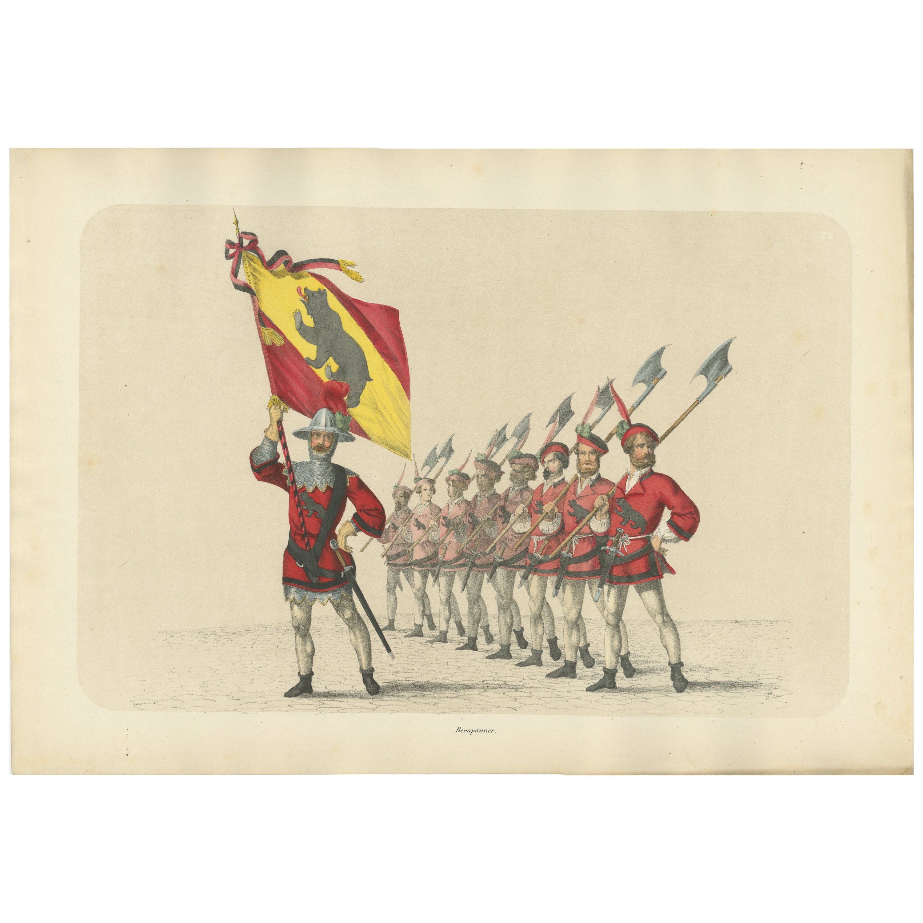 Portabandiera bernese che guida gli alabardieri nel corteo della Confederazione svizzera del 1855