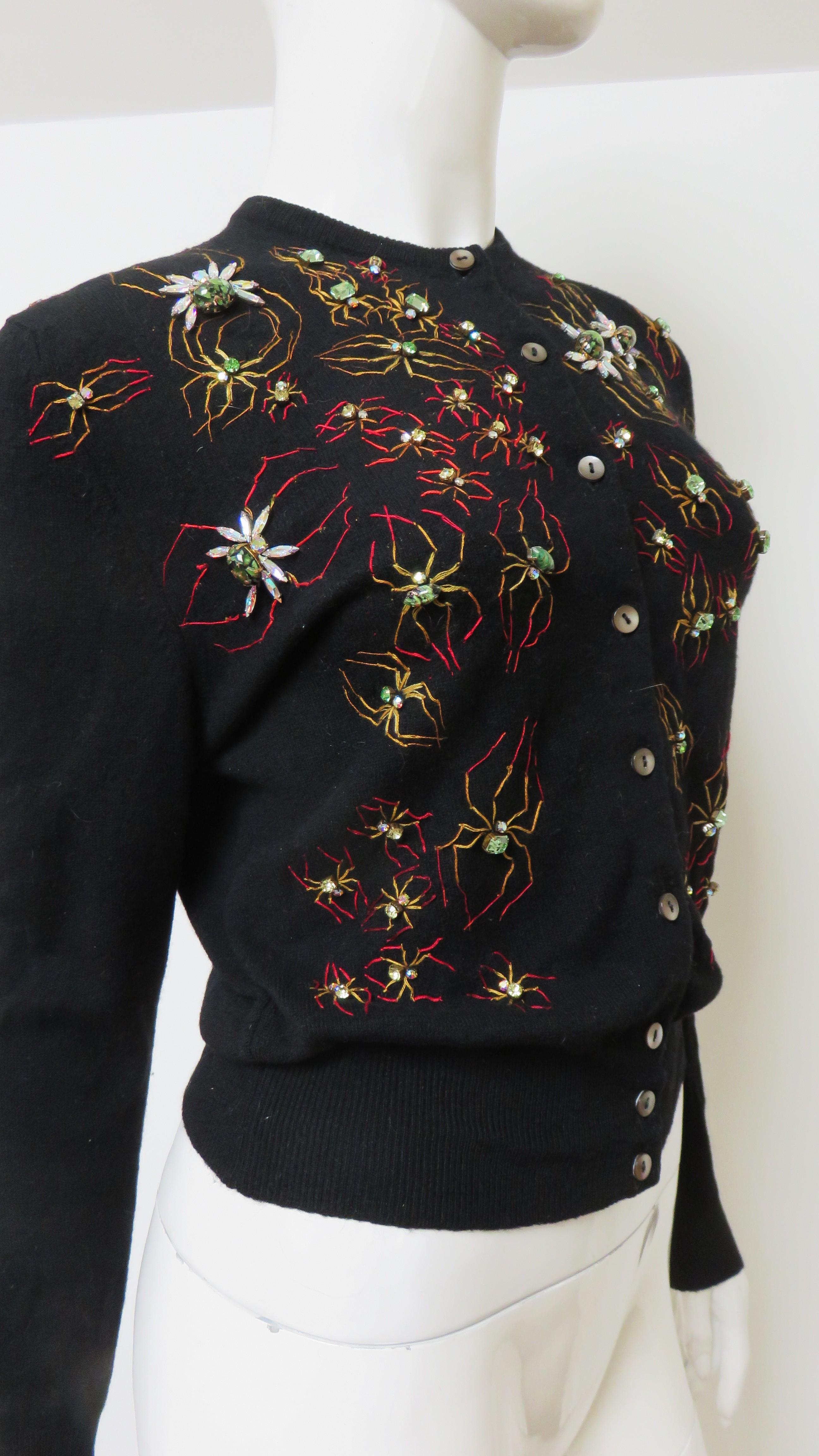 Bernhard Altmann 1950s Bejeweled Spiders Cashmere Sweater For Sale 5