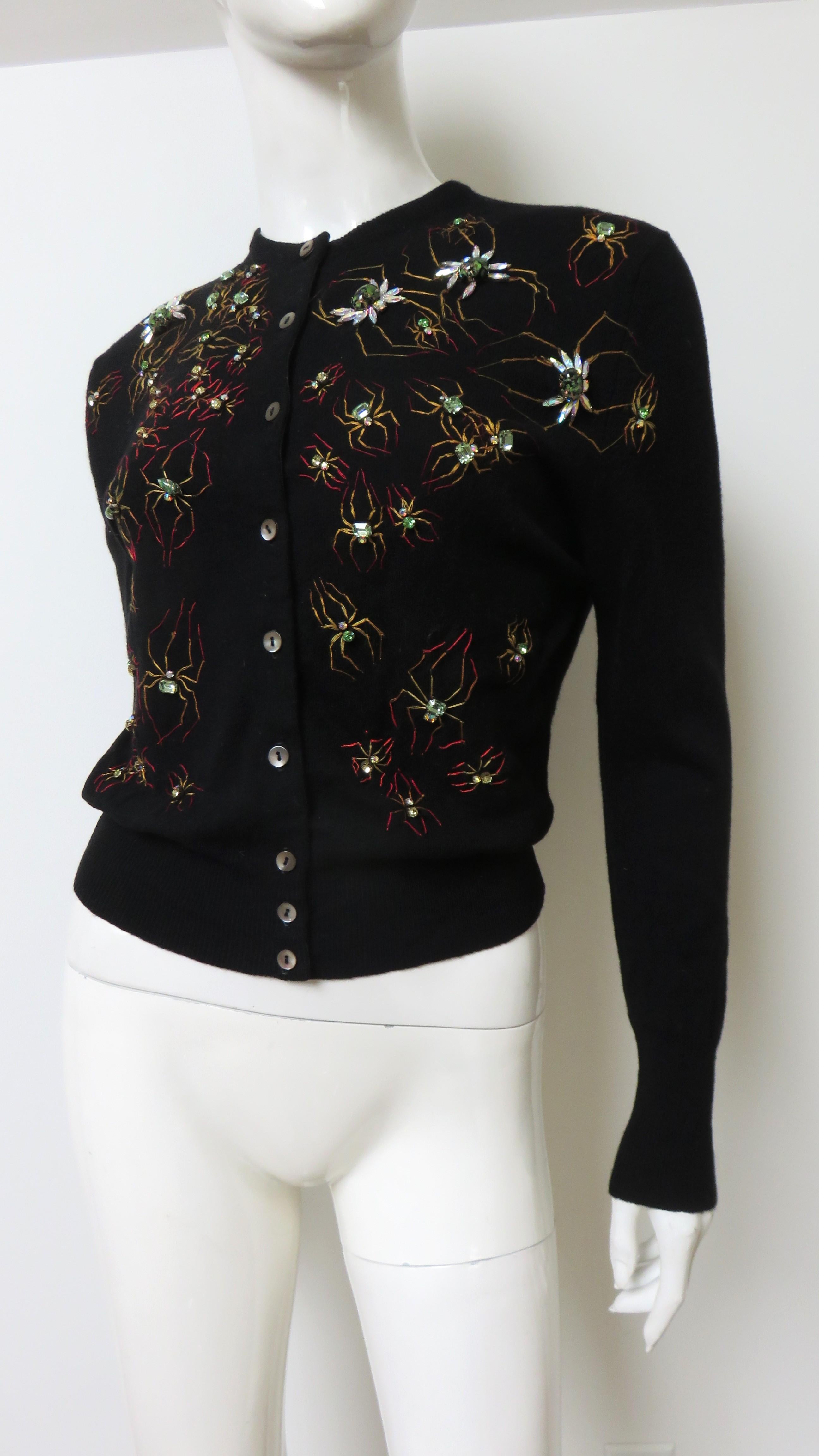 Black Bernhard Altmann 1950s Bejeweled Spiders Cashmere Sweater For Sale