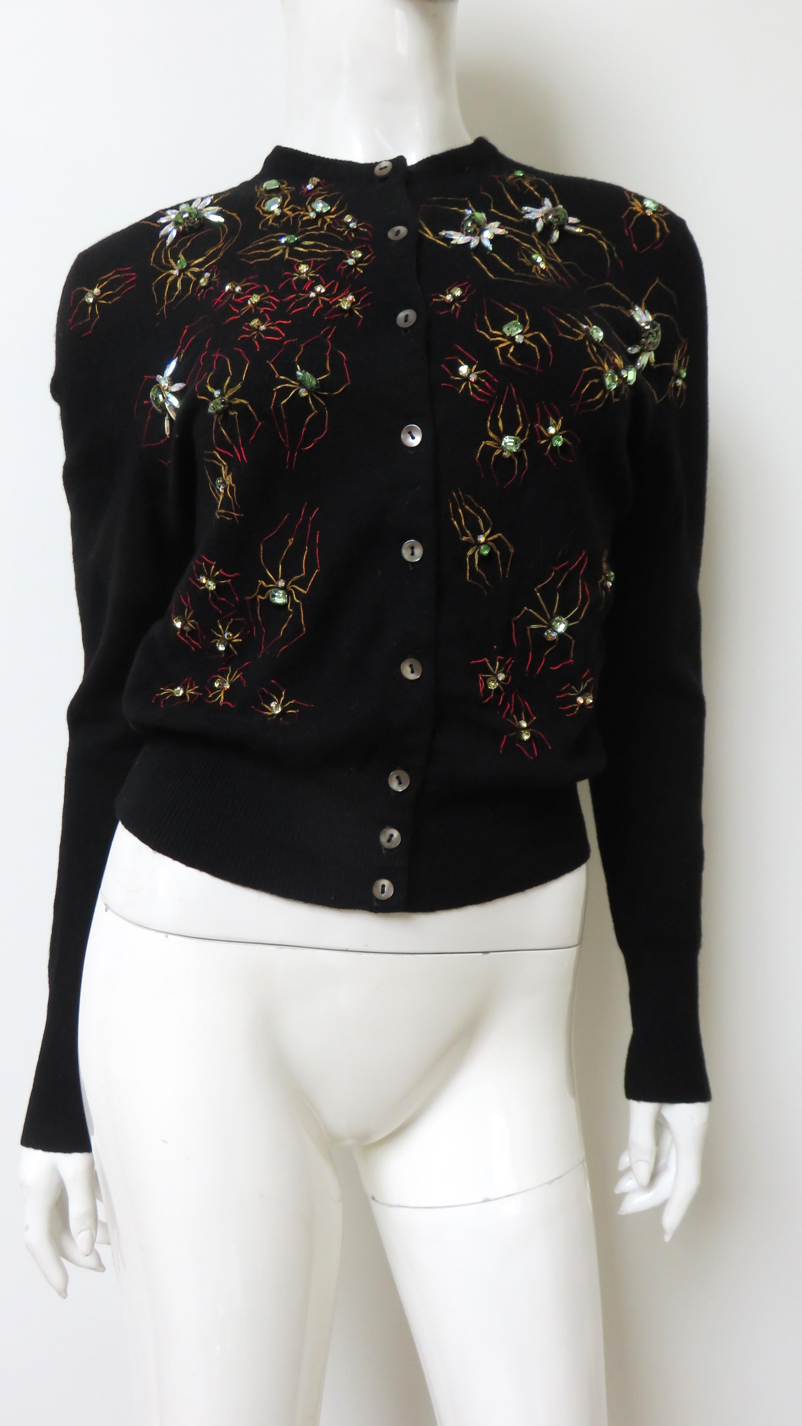 Bernhard Altmann 1950s Bejeweled Spiders Cashmere Sweater In Good Condition For Sale In Water Mill, NY