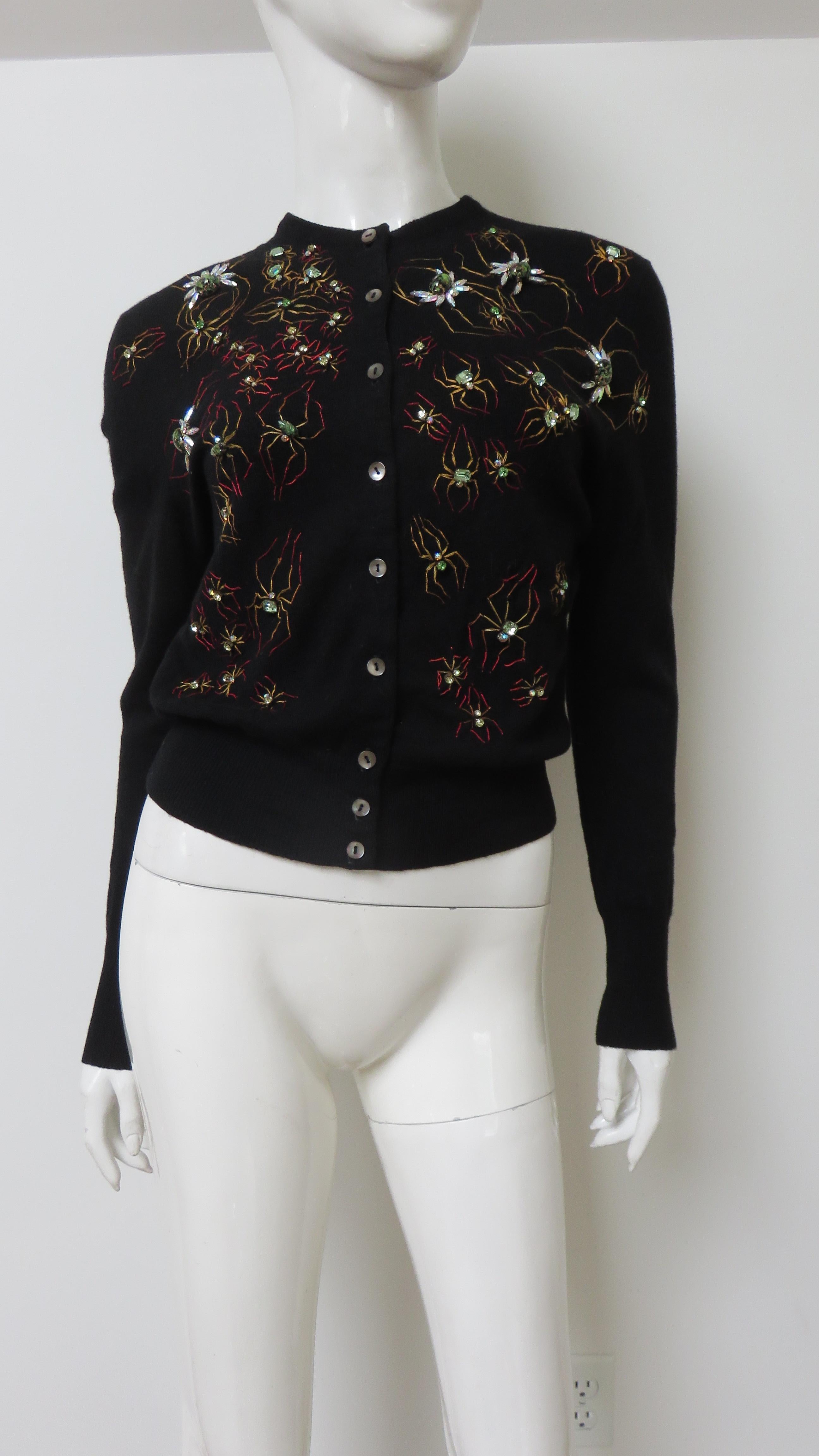 Women's Bernhard Altmann 1950s Bejeweled Spiders Cashmere Sweater For Sale
