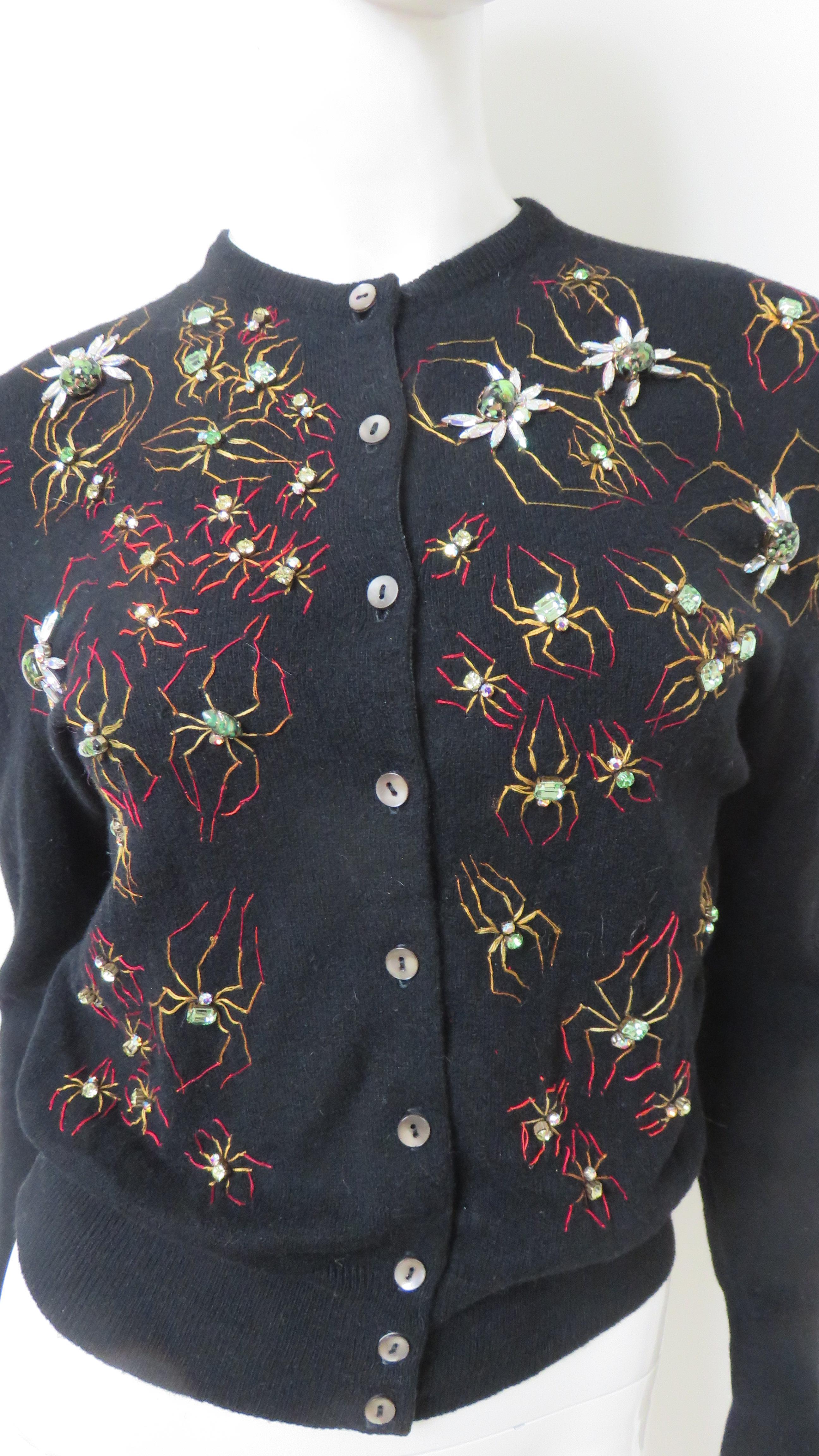 Bernhard Altmann 1950s Bejeweled Spiders Cashmere Sweater For Sale 1
