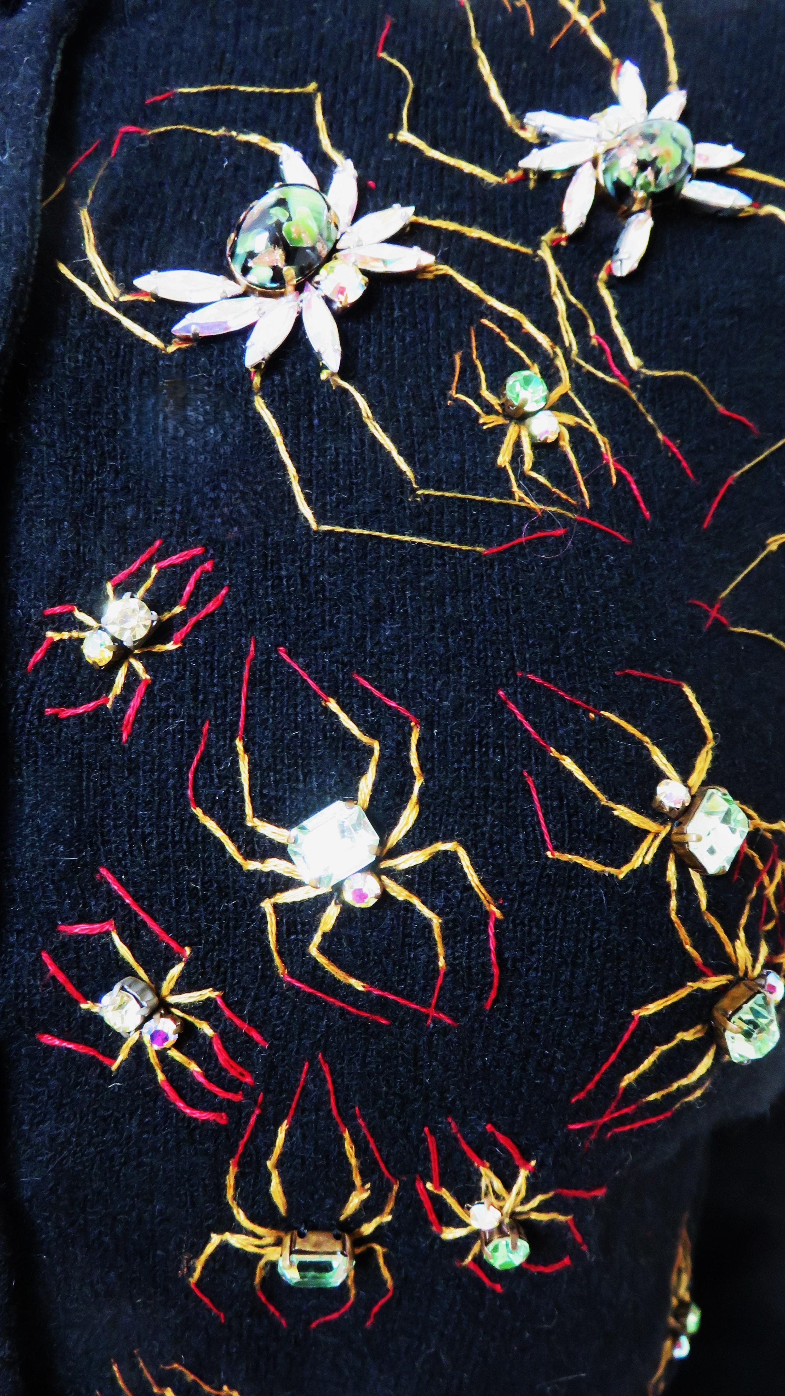 Bernhard Altmann 1950s Bejeweled Spiders Cashmere Sweater For Sale 2