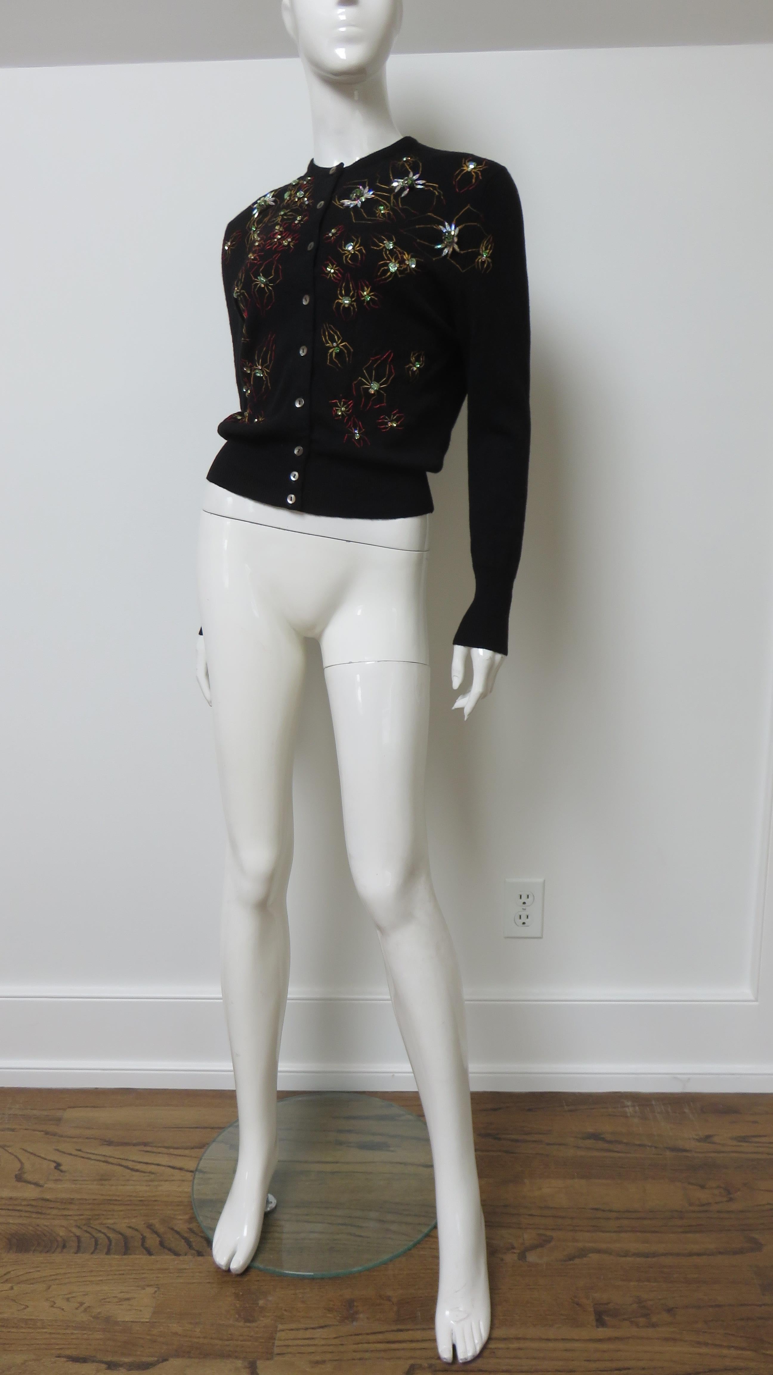 Bernhard Altmann 1950s Bejeweled Spiders Cashmere Sweater For Sale 3