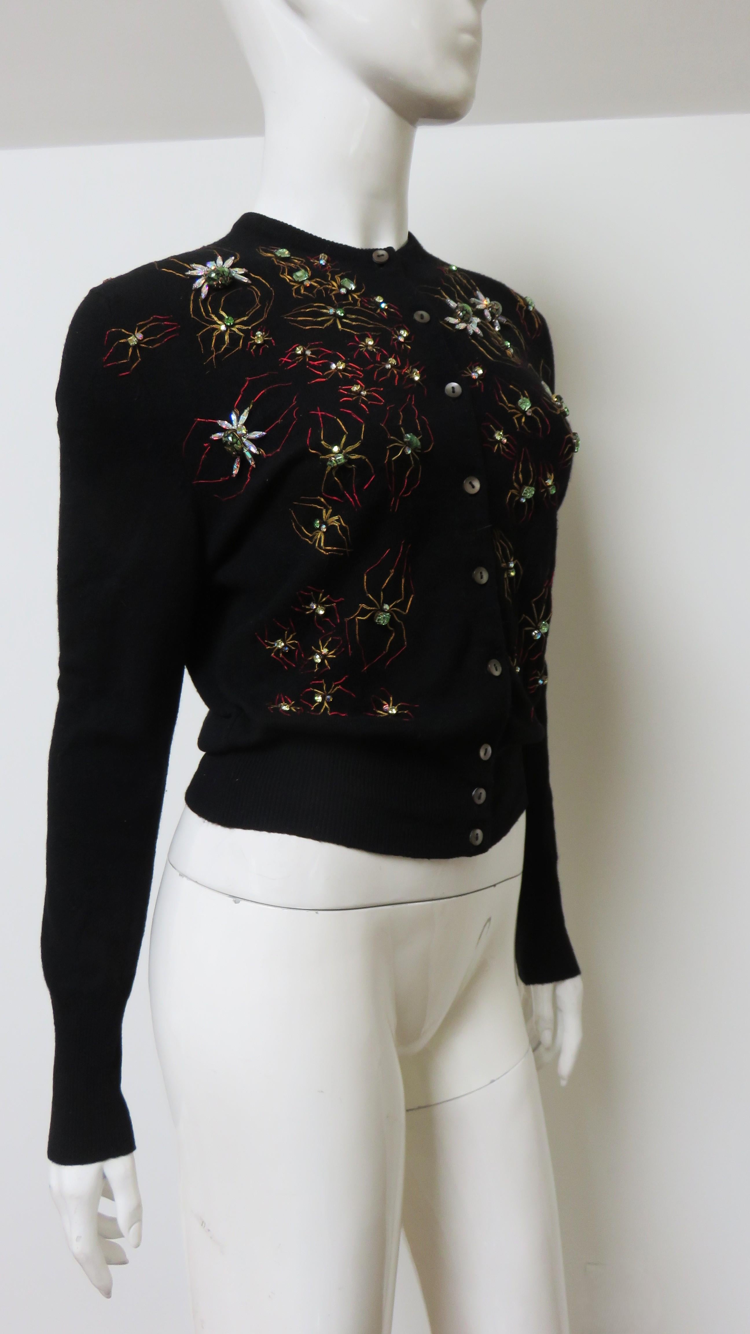 Bernhard Altmann 1950s Bejeweled Spiders Cashmere Sweater For Sale 4