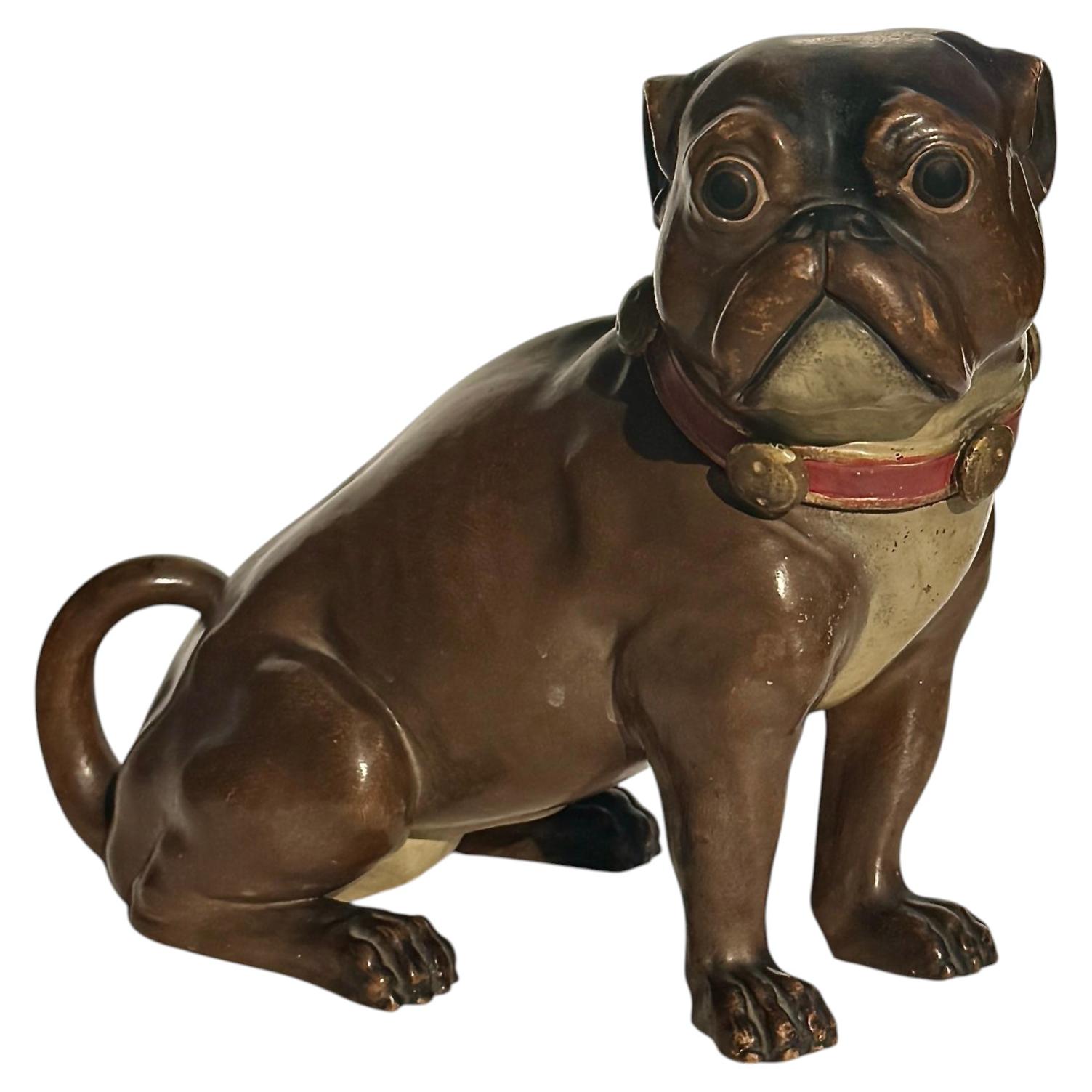 Bernhard Bloch GlazedTerracotta Pug Dog Humidor, Bohemia Circa 1860