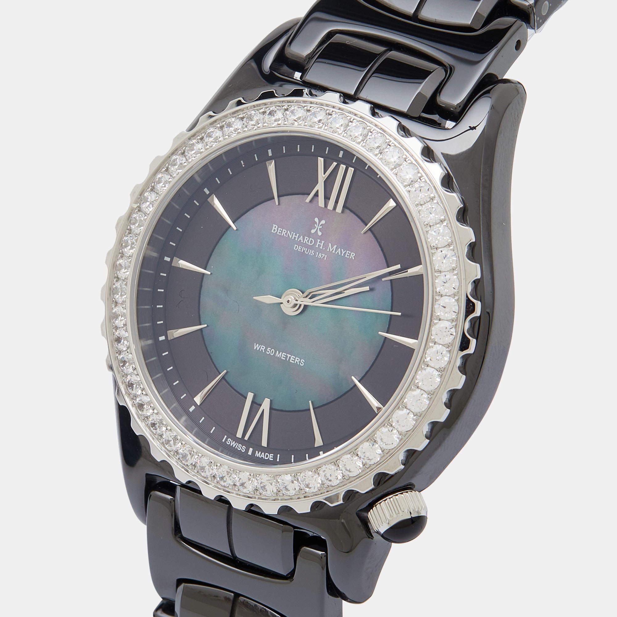 Bernhard H. Mayer Black Mother Of Pearl Black Ceramic Stainless Steel La Vida BH In New Condition In Dubai, Al Qouz 2