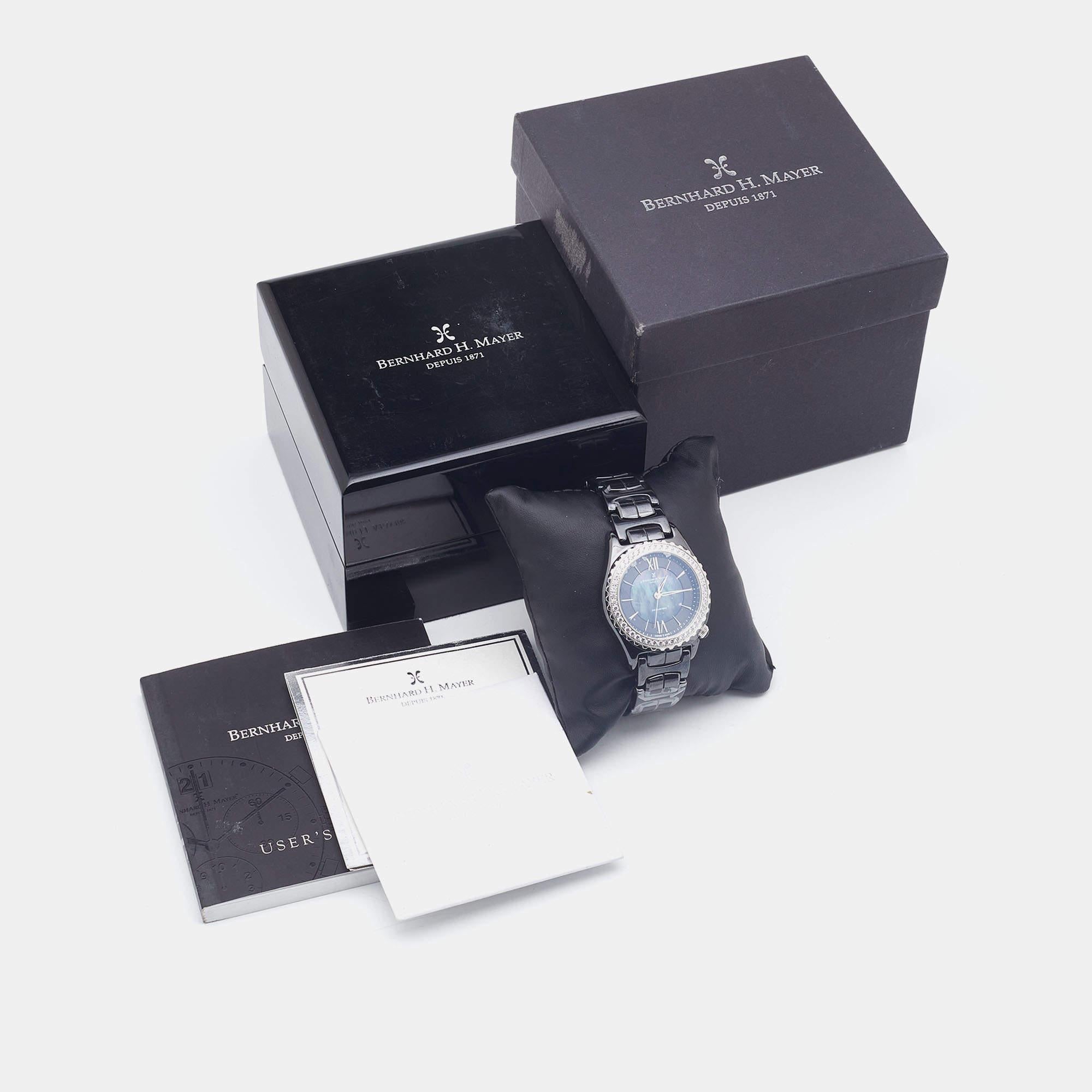 Women's Bernhard H. Mayer Black Mother Of Pearl Black Ceramic Stainless Steel La Vida BH