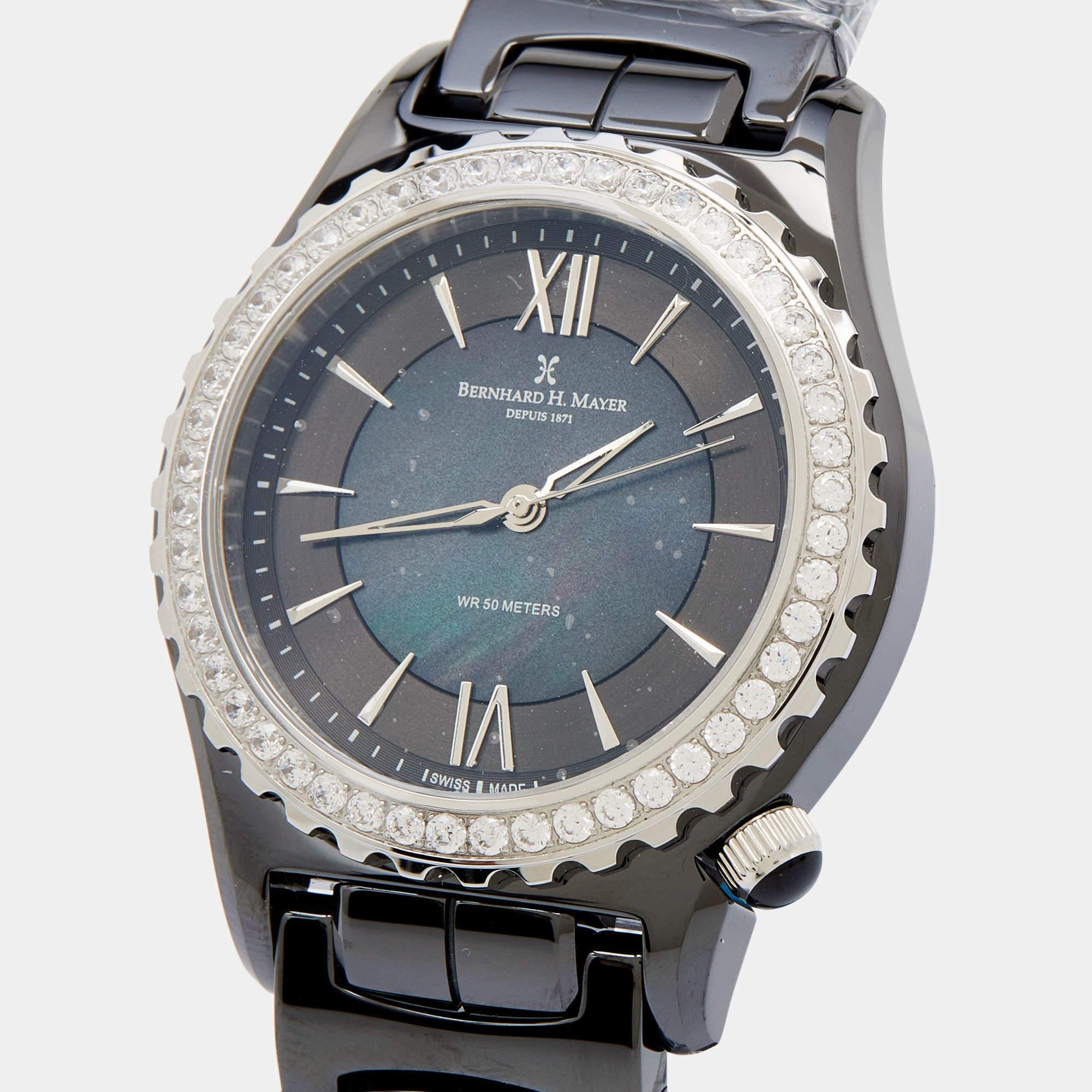 Bernhard H. Mayer Schwarze Perlmutt-Armbanduhr aus Keramik für Damen 38 mm im Zustand „Neu“ in Dubai, Al Qouz 2
