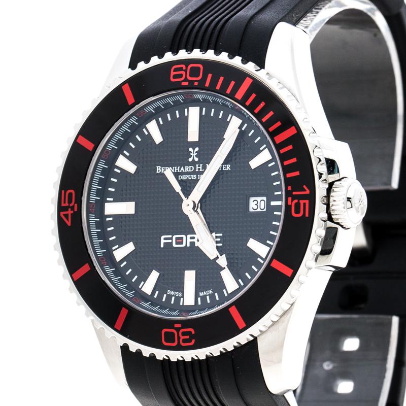 Contemporain Bernhard H Mayer Montre-bracelet « Force Maximus » en acier inoxydable noir pour hommes 43MM