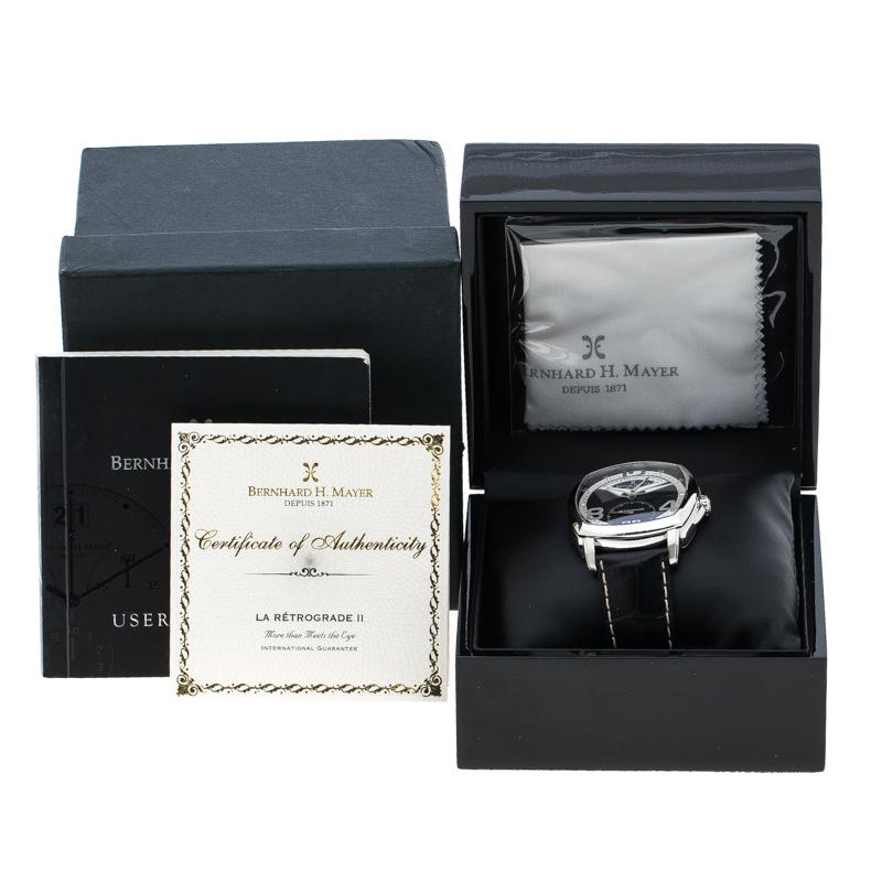 Bernhard H Mayer Montre-bracelet La Retrograde II en acier inoxydable noir pour hommes, 42 mm 1