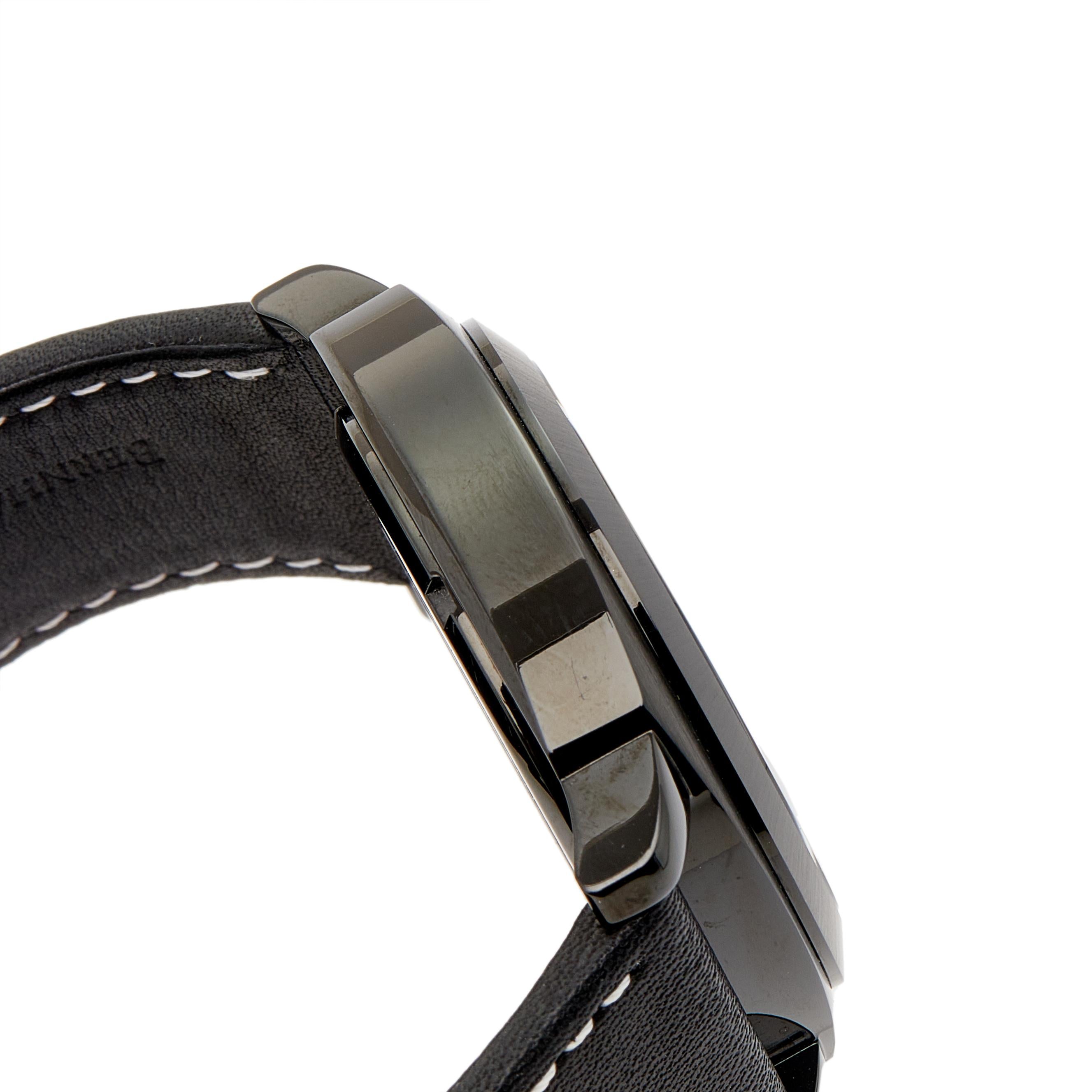 Contemporary Bernhard H Mayer Black Stainless Steel Leather IL Nero Men's Wristwatch 44 mm