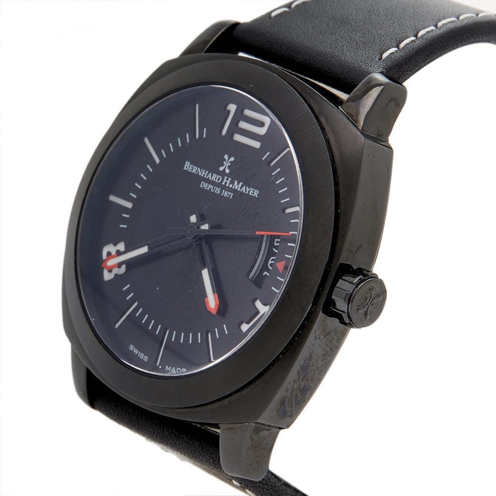 Bernhard H Mayer Black Stainless Steel Leather IL Nero Men's Wristwatch 44 mm In Good Condition In Dubai, Al Qouz 2