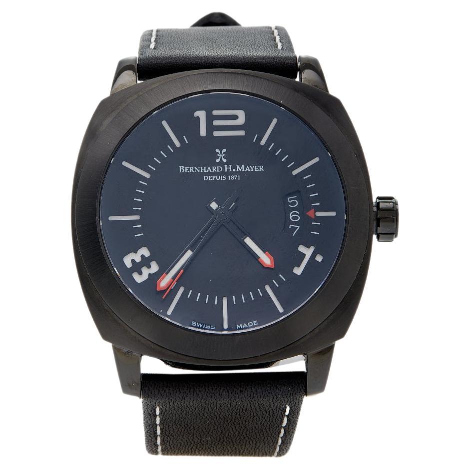 Bernhard H Mayer Black Stainless Steel Leather IL Nero Men's Wristwatch 44 mm