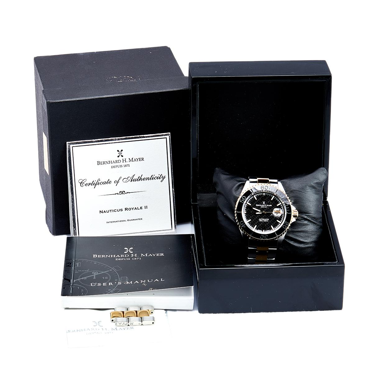 Bernhard H Mayer Schwarze Nauticus Royale II Herrenarmbanduhr aus Edelstahl 45 mm 1