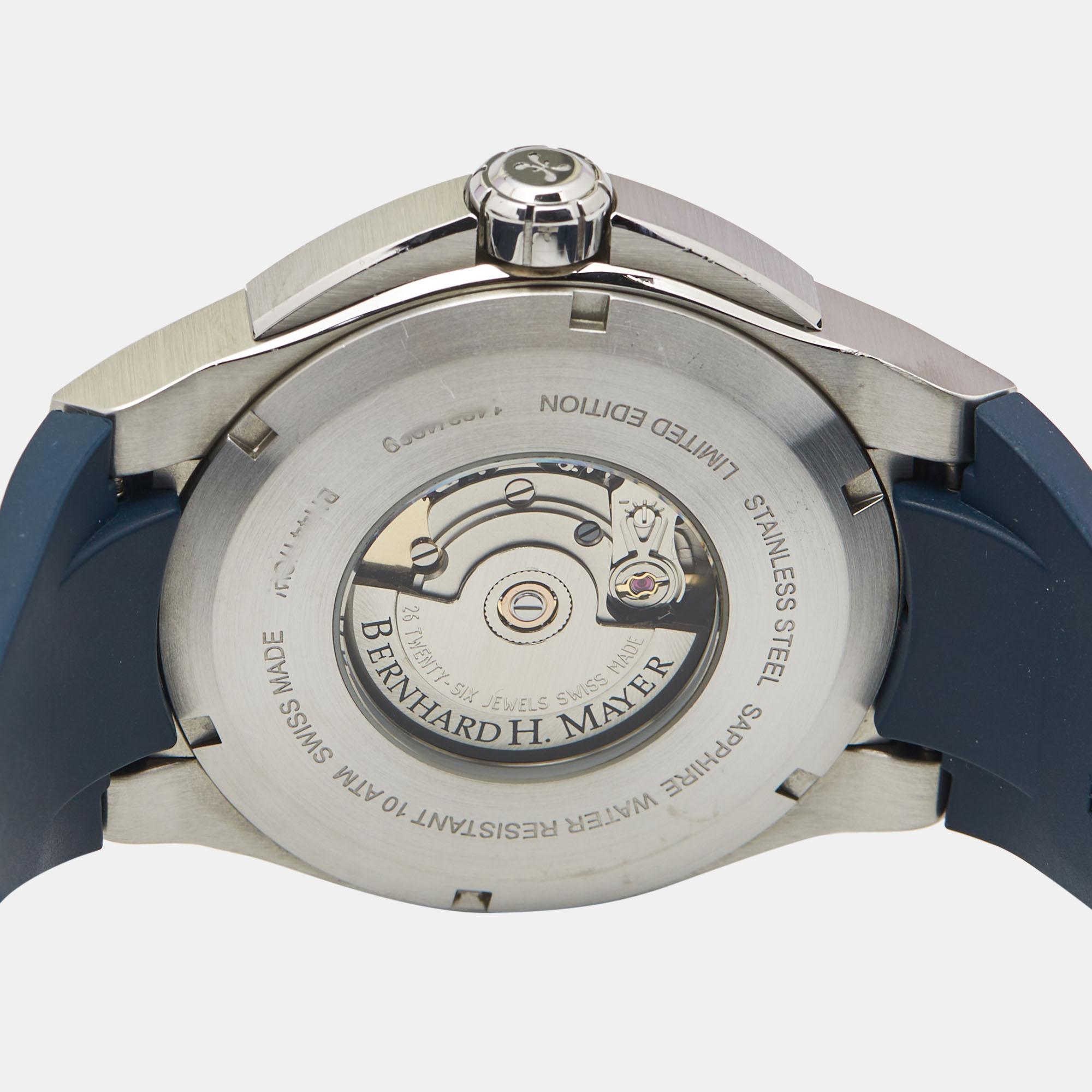 Bernhard H. Mayer Blaue PowerMaster-Armbanduhr aus Keramik Gummi Limitierte Auflage 44  8