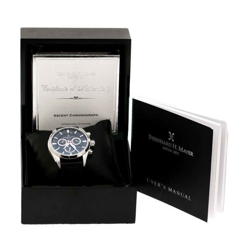 Bernhard H Mayer Blue Stainless Steel Ascent Chronograph Men's Wristwatch 44 mm 4