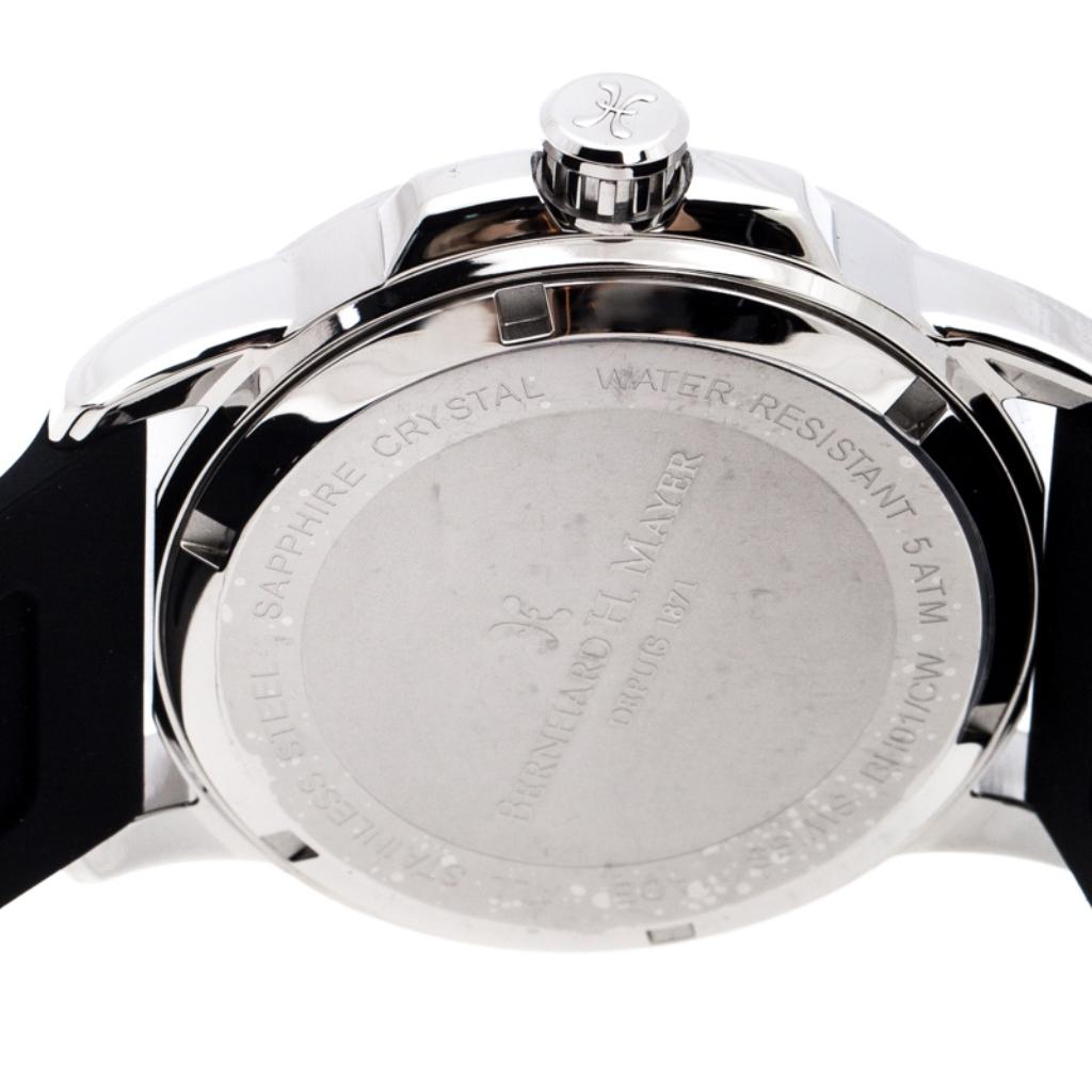 Bernhard H. Mayer Blue Stainless Steel Black Silicon Drift Men's Wristwatch 44mm In New Condition In Dubai, Al Qouz 2
