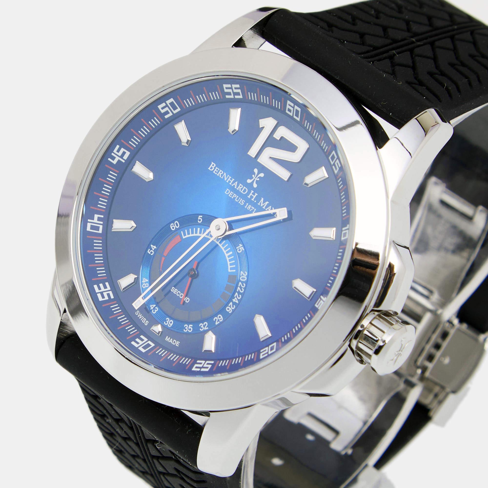 bernhard h. mayer blue stainless steel silicone drift bh01p/cw men's wristwatch 44 mm
