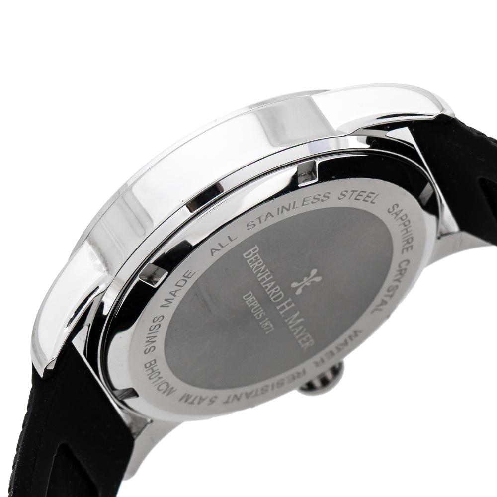 Contemporary Bernhard H. Mayer Blue Stainless Steel Black Silicon Drift Men's Wristwatch 44mm