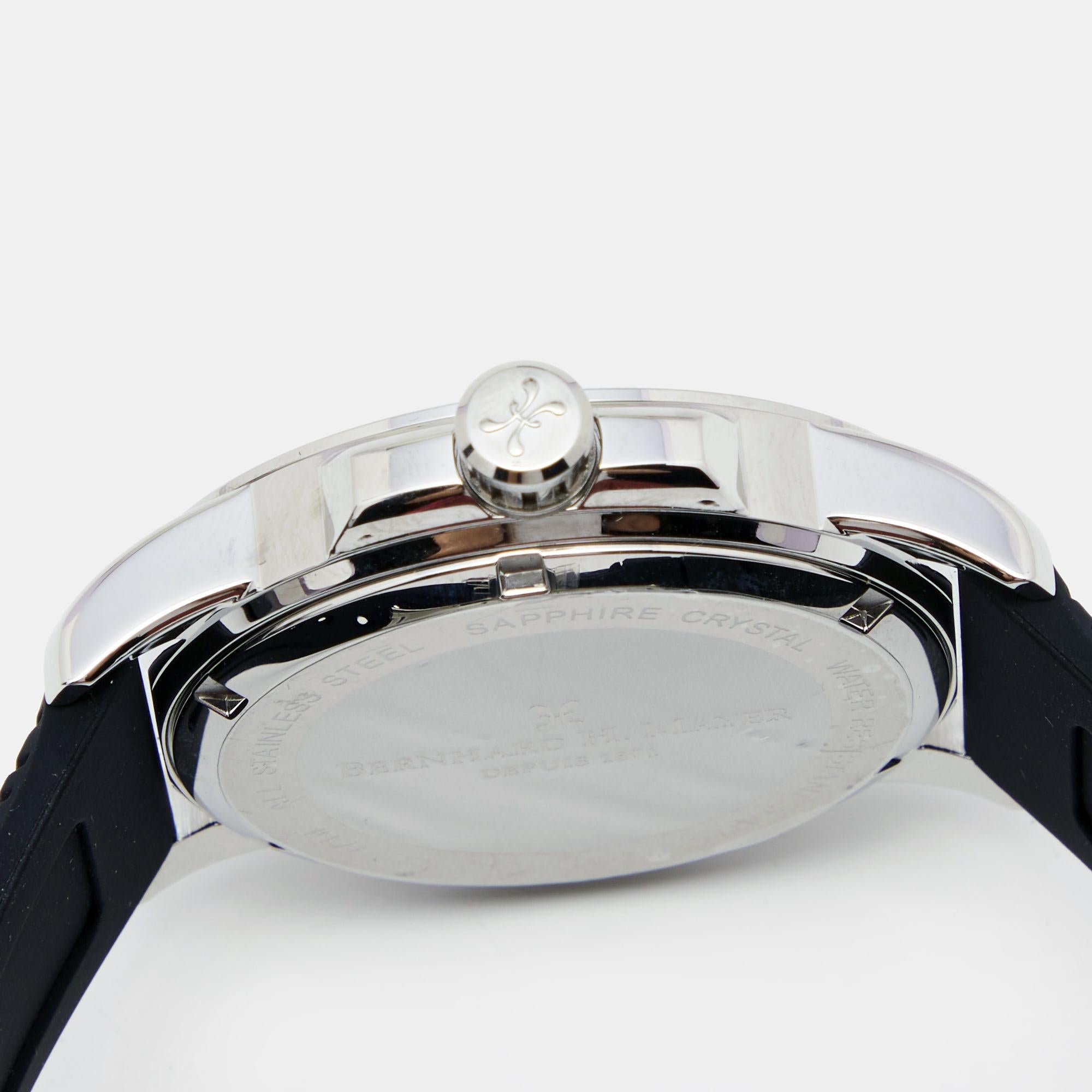 Contemporary Bernhard H. Mayer Blue Stainless Steel Black Silicon Drift Men's Wristwatch 44mm