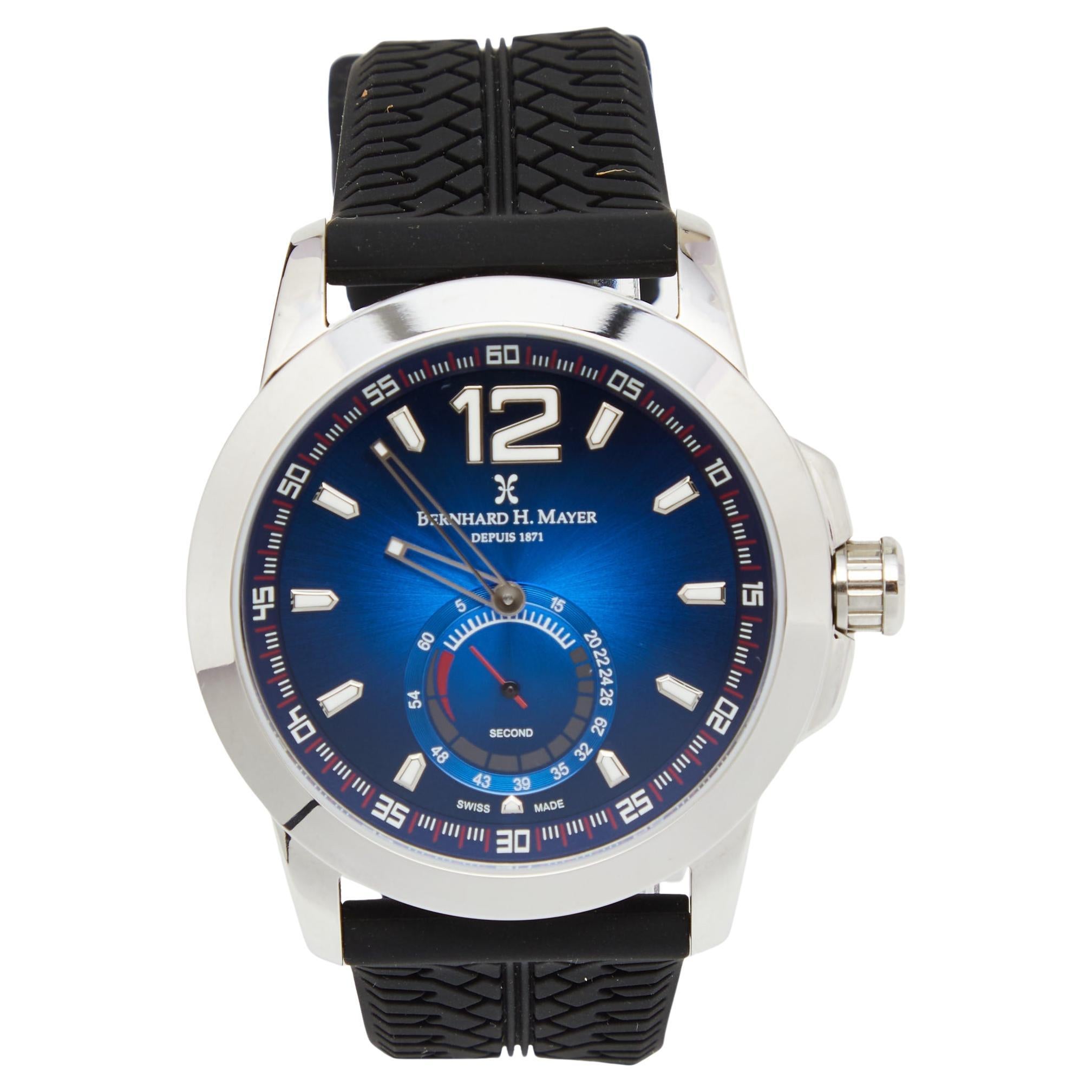 Bernhard H. Mayer Blue Stainless Steel Black Silicon Drift Men's Wristwatch 44mm