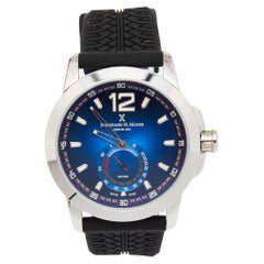 Bernhard H. Mayer Montre-bracelet pour homme bleu en acier inoxydable et siliconé noir Drift 44 mm