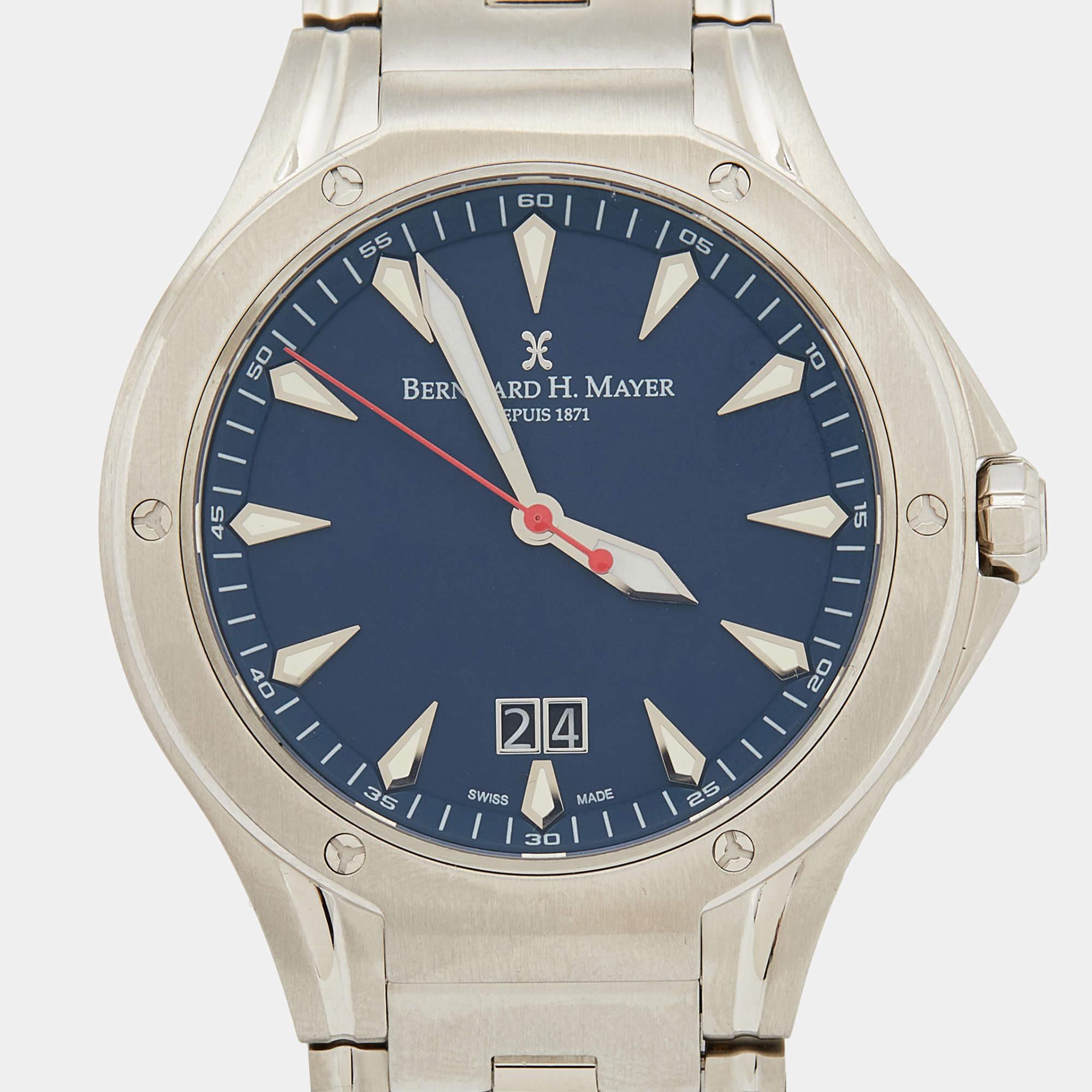 Bernhard H. Mayer Blue Stainless Steel Le Classique BH40P/CW Men's Wristwatch 42 In Excellent Condition In Dubai, Al Qouz 2