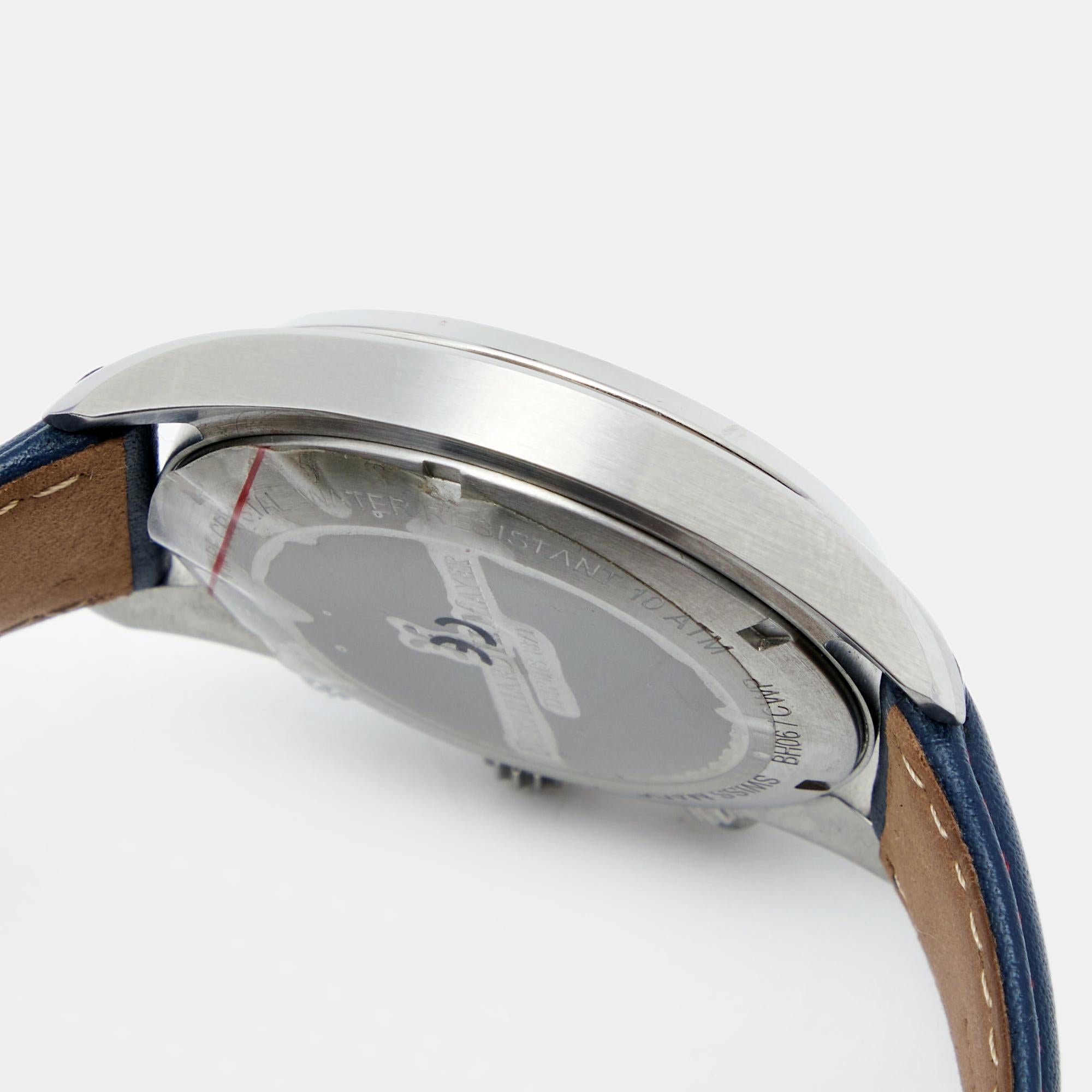 Bernhard H. Mayer Blue Stainless Steel Leather Chronograph Men's Wristwatch 44mm In Good Condition In Dubai, Al Qouz 2