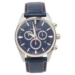 Bernhard H. Mayer Blue Stainless Steel Leather Chronograph Men's Wristwatch 44mm